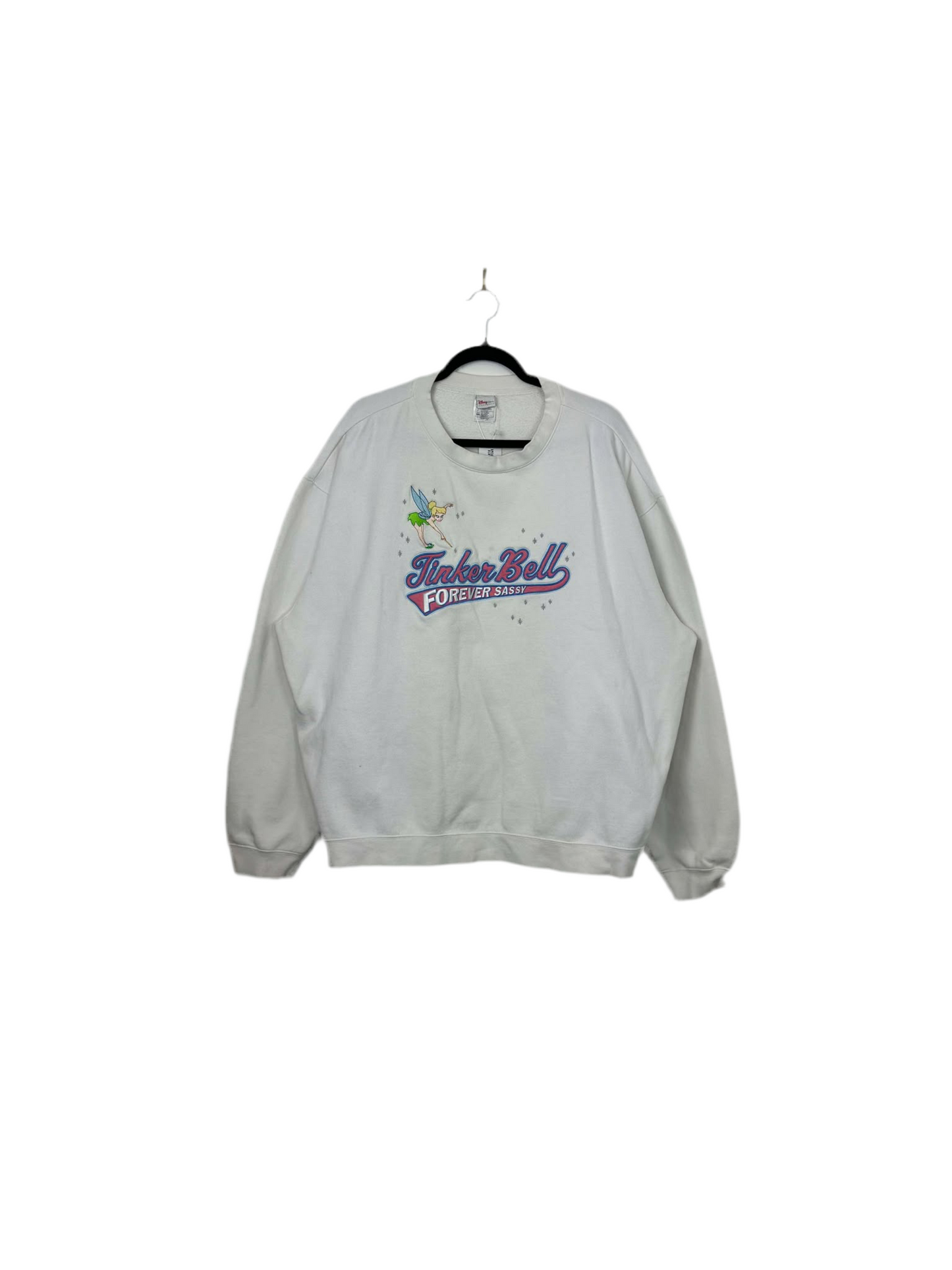 VTG x Disney x Tinker Bell Forever Sassy x White Embroidered Pullover Crewneck - XXL