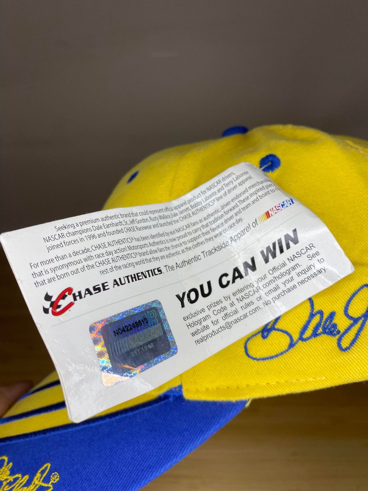 VTG x Dale JR. x Chase Authentic x Wrangler x NASCAR Yellow/Blue Strap-back Hat (NEW W/ TAG) - OS