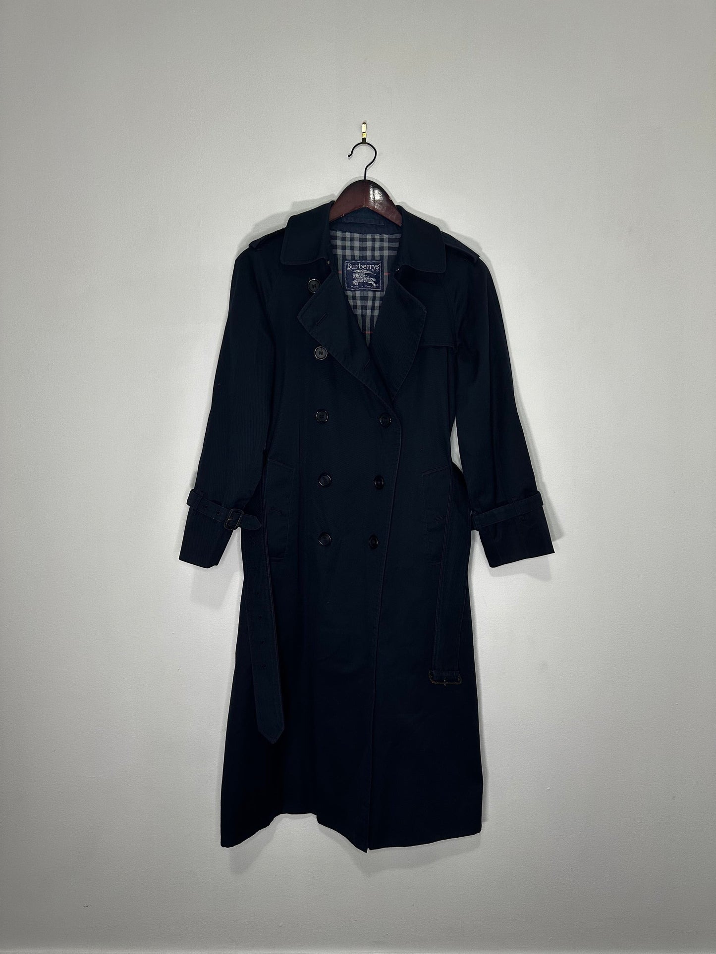 VTG x BURBERRY x 80's Burberry's Checkered Liner Navy Trench Coat x - Women's 6 Petite
