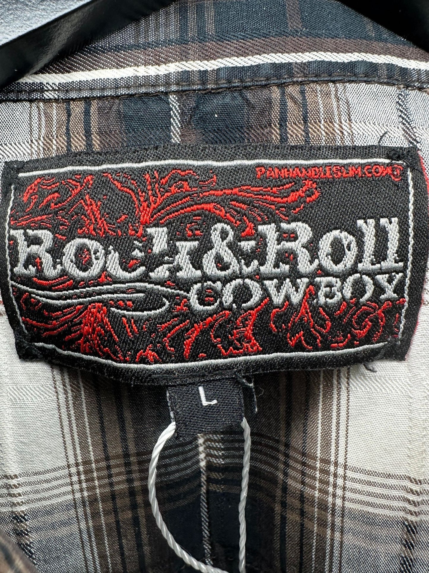 Rock & Roll Cowboy x Brown checkered Long Sleeve Western Button Up - L