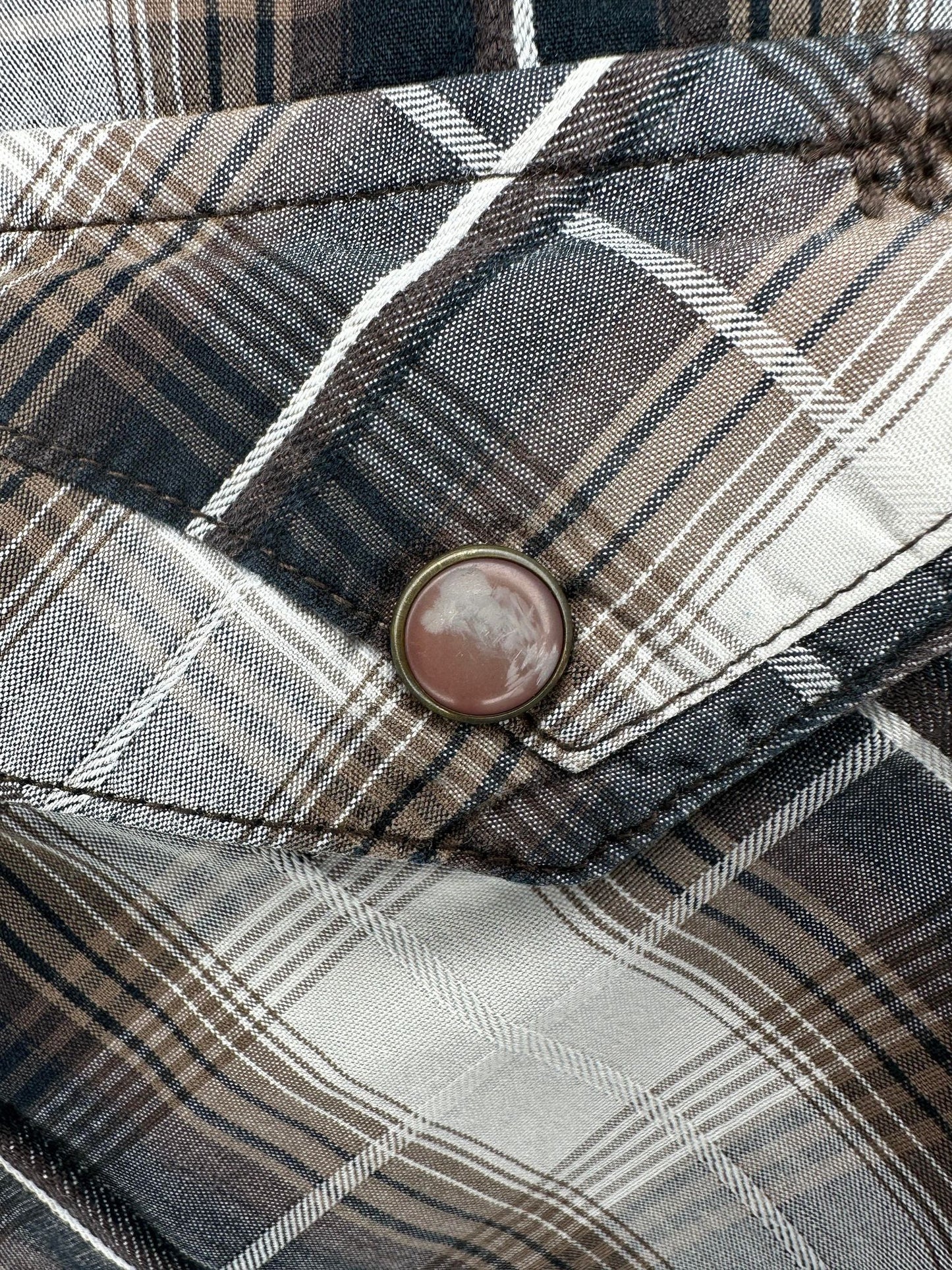 Rock & Roll Cowboy x Brown checkered Long Sleeve Western Button Up - L