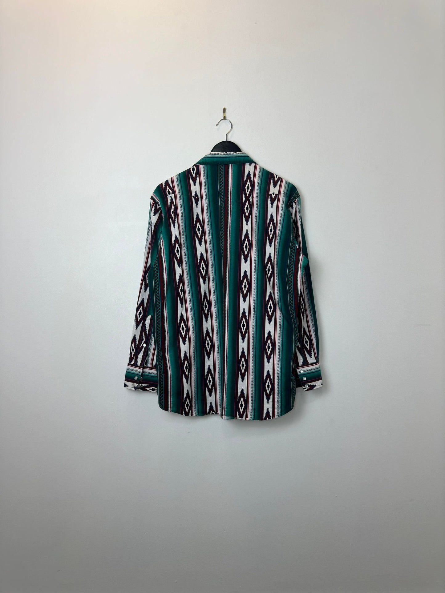 VTG x Panhandle Slim x Tribal Print x Green Maroon Patterned Western Long Sleeve Button Up - L