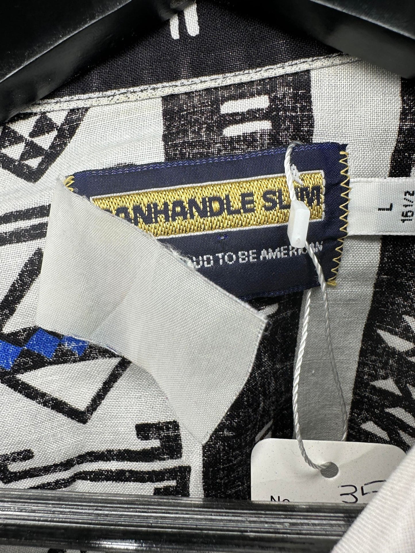 VTG x Panhandle Slim x Tribal Aztec Print x Black White Patterned Western Long Sleeve Button Up - 16 1/2 (L)