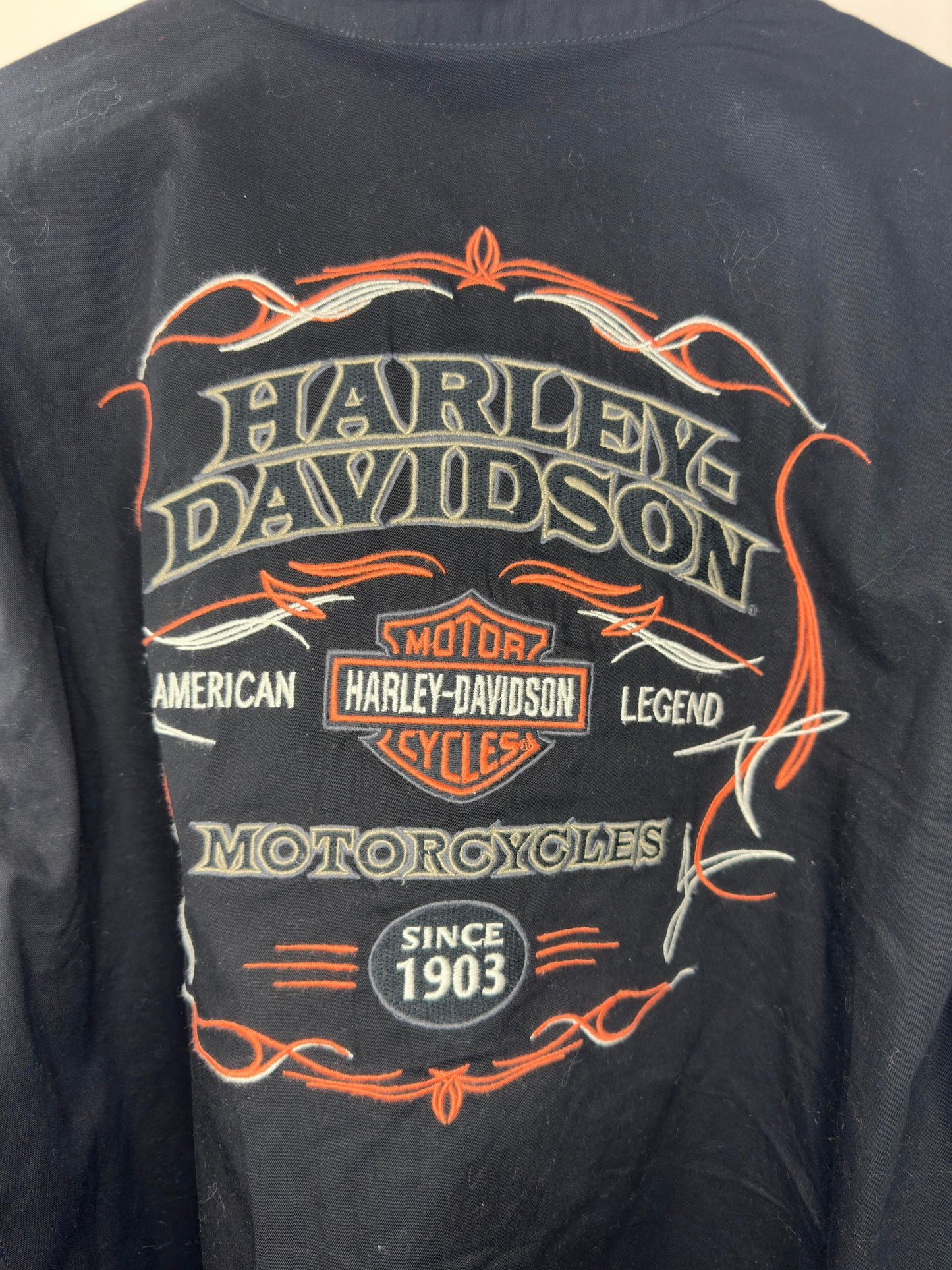 Harley Davidson x Black Embroidery Long Sleeve Button Up - M