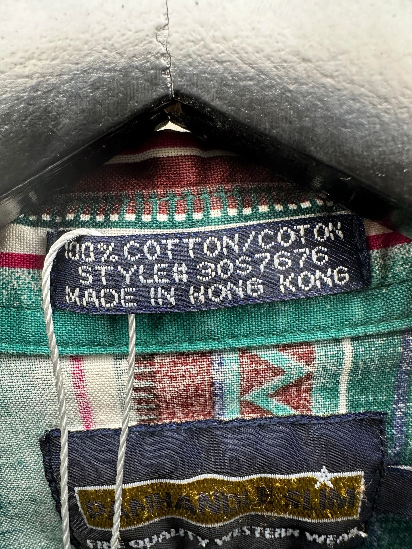 VTG x Panhandle Slim x Tribal Print x Green Maroon Patterned Western Long Sleeve Button Up - L