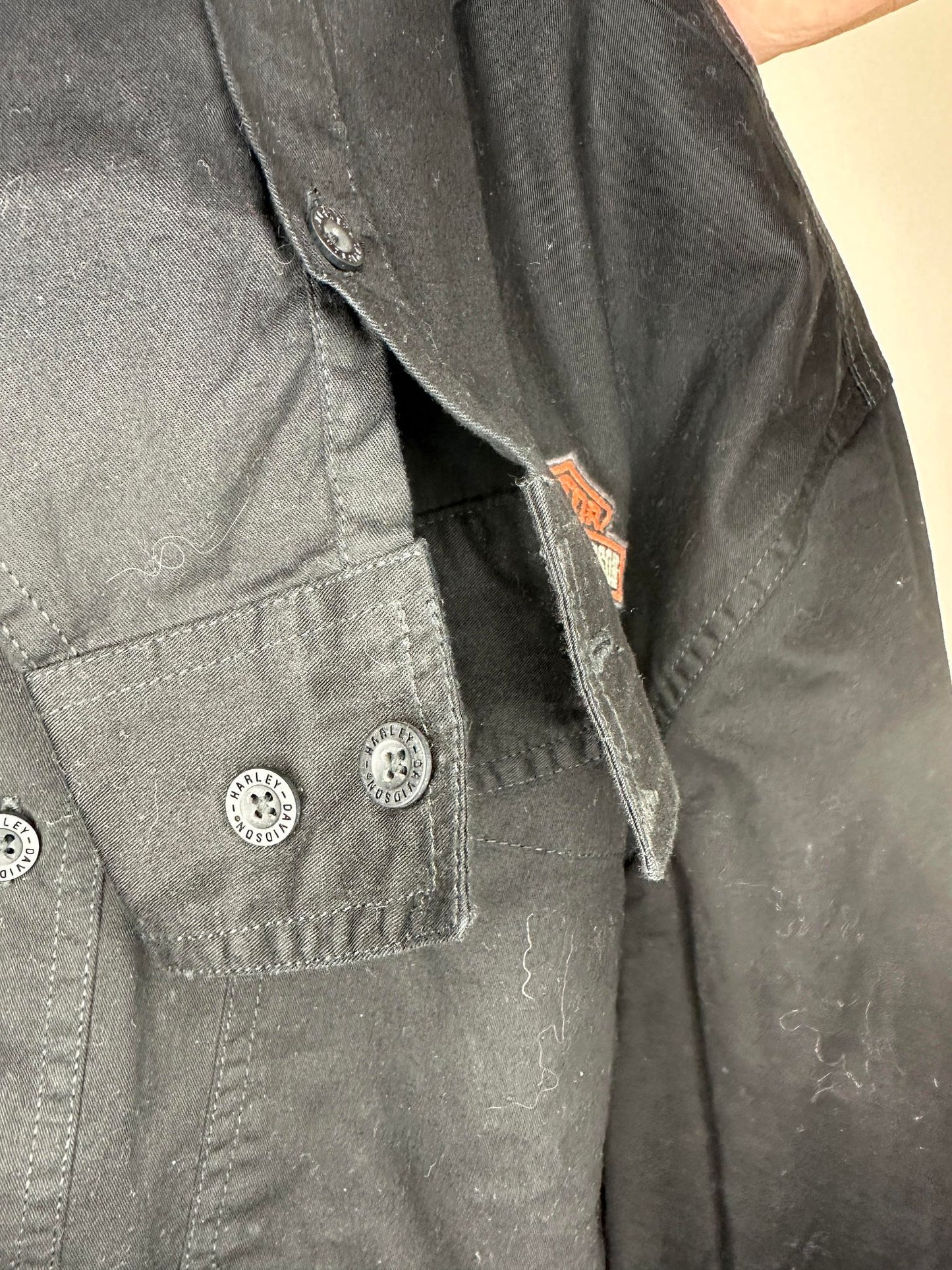 Harley Davidson x Black Embroidery Long Sleeve Button Up - M