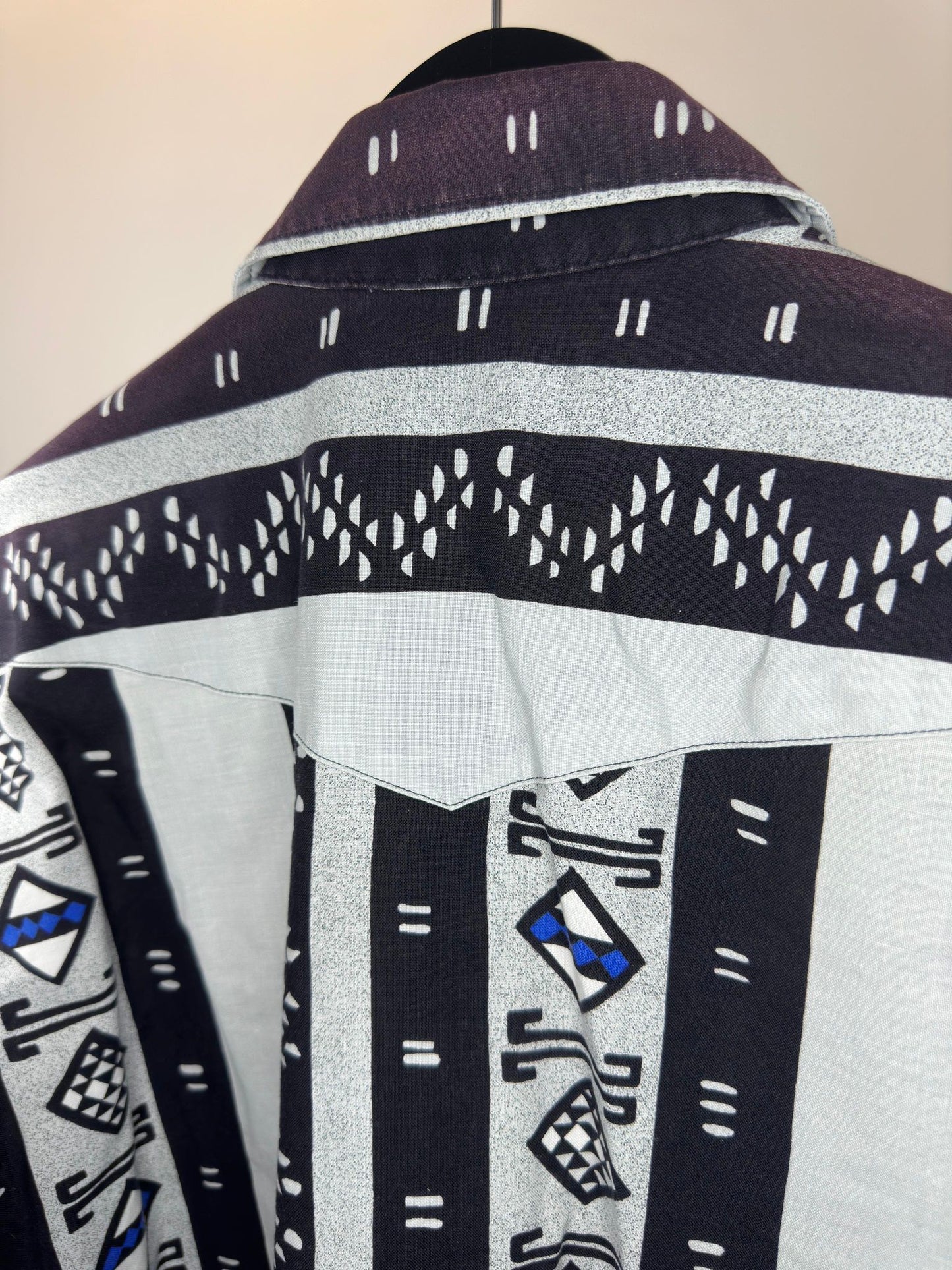 VTG x Panhandle Slim x Tribal Aztec Print x Black White Patterned Western Long Sleeve Button Up - 16 1/2 (L)