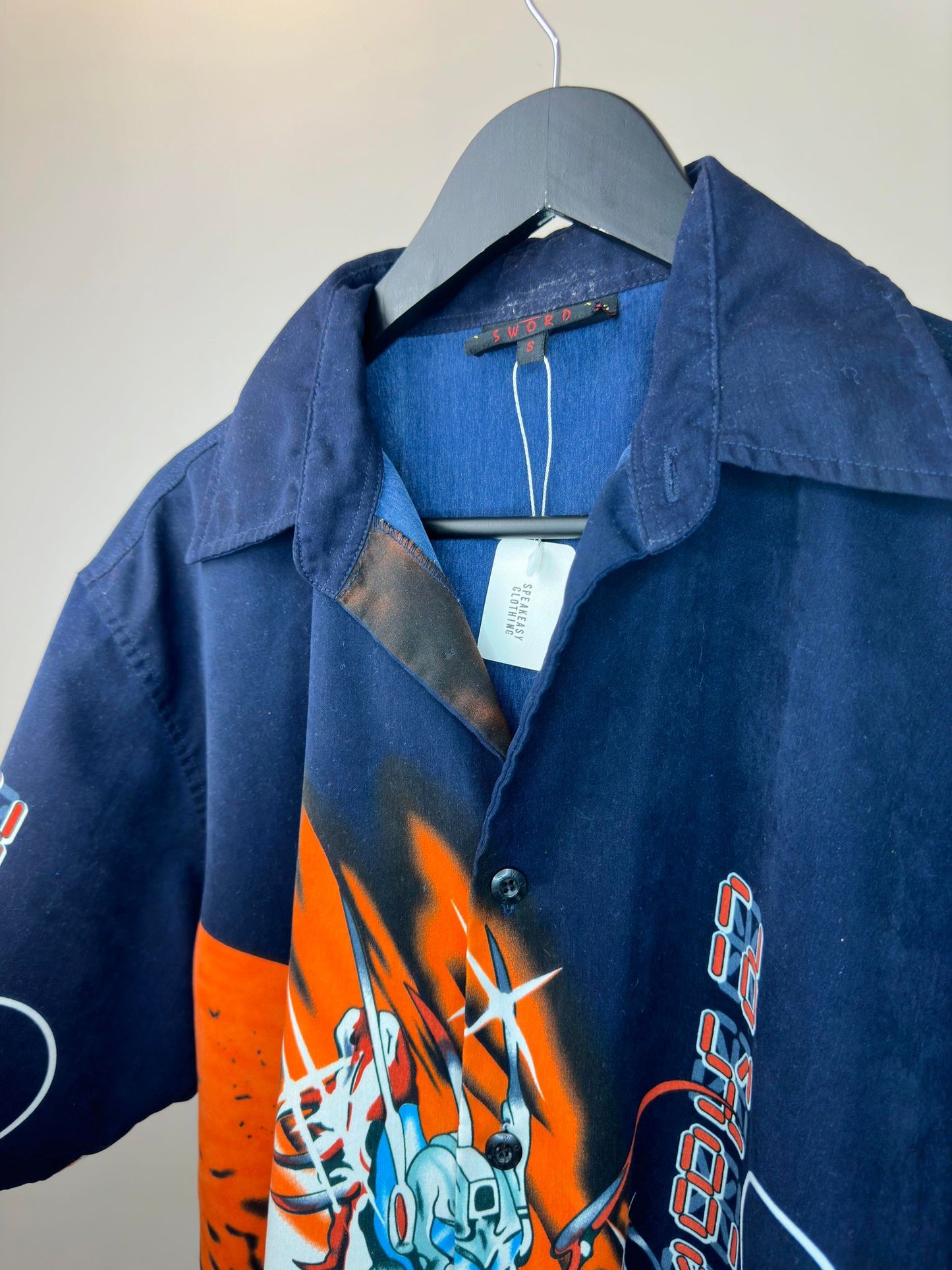 Sword x Robot Anime x All Over Print Short Sleeve Button Up - S/L
