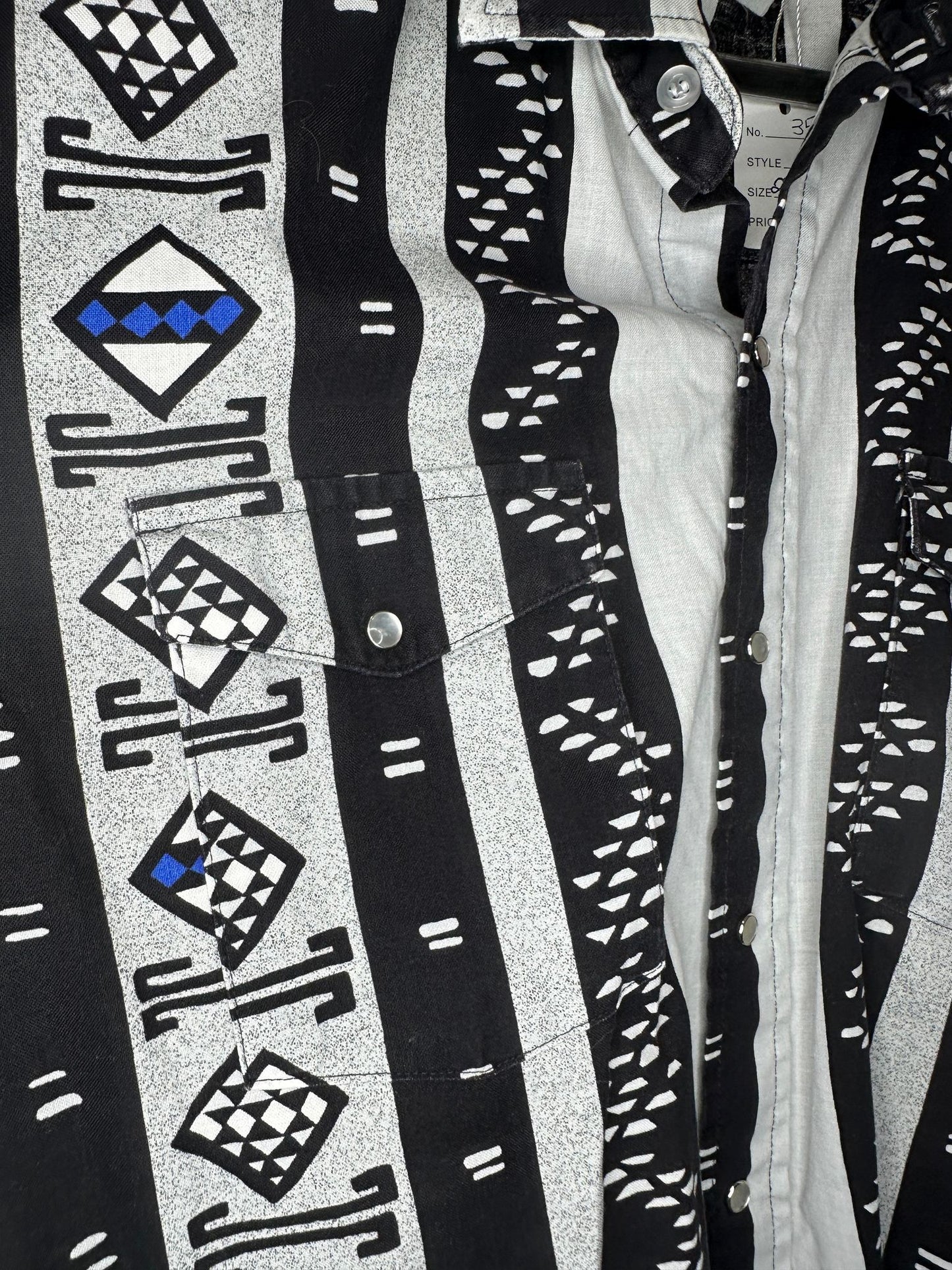 VTG x Panhandle Slim x Tribal Aztec Print x Black White Patterned Western Long Sleeve Button Up - 16 1/2 (L)