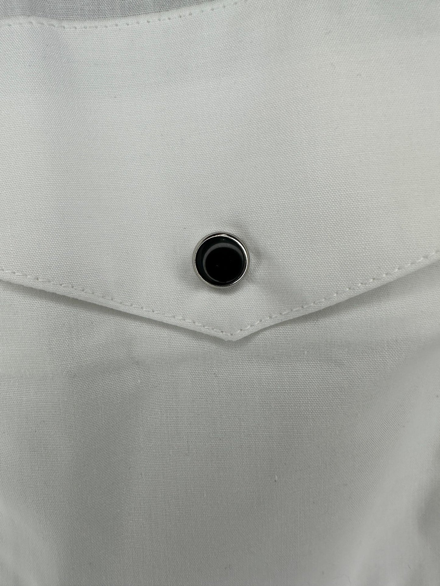 Y2K x MWG Apparel x Rose Embroidery x White w/ Black Accent Western Long Sleeve Button Up - 16 1/2 (L)