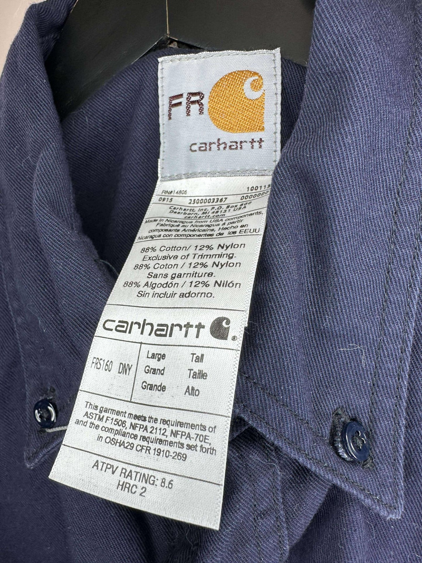 VTG x Carhartt x Navy Blue Long Sleeve Button Up - L (Tall)
