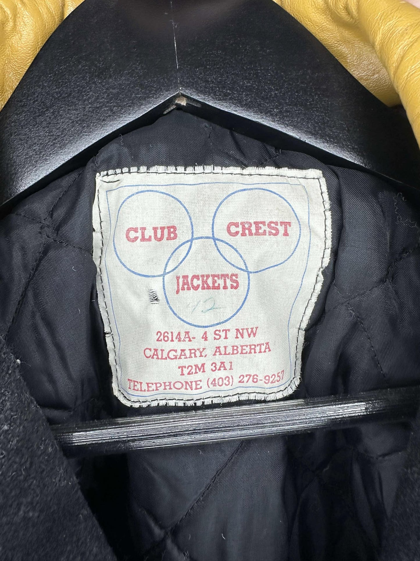 VTG x Club Crest Jackets x Didsbury Fire Department x Black Yellow Varsity Style Leather Jacket -Cut Tag (M)