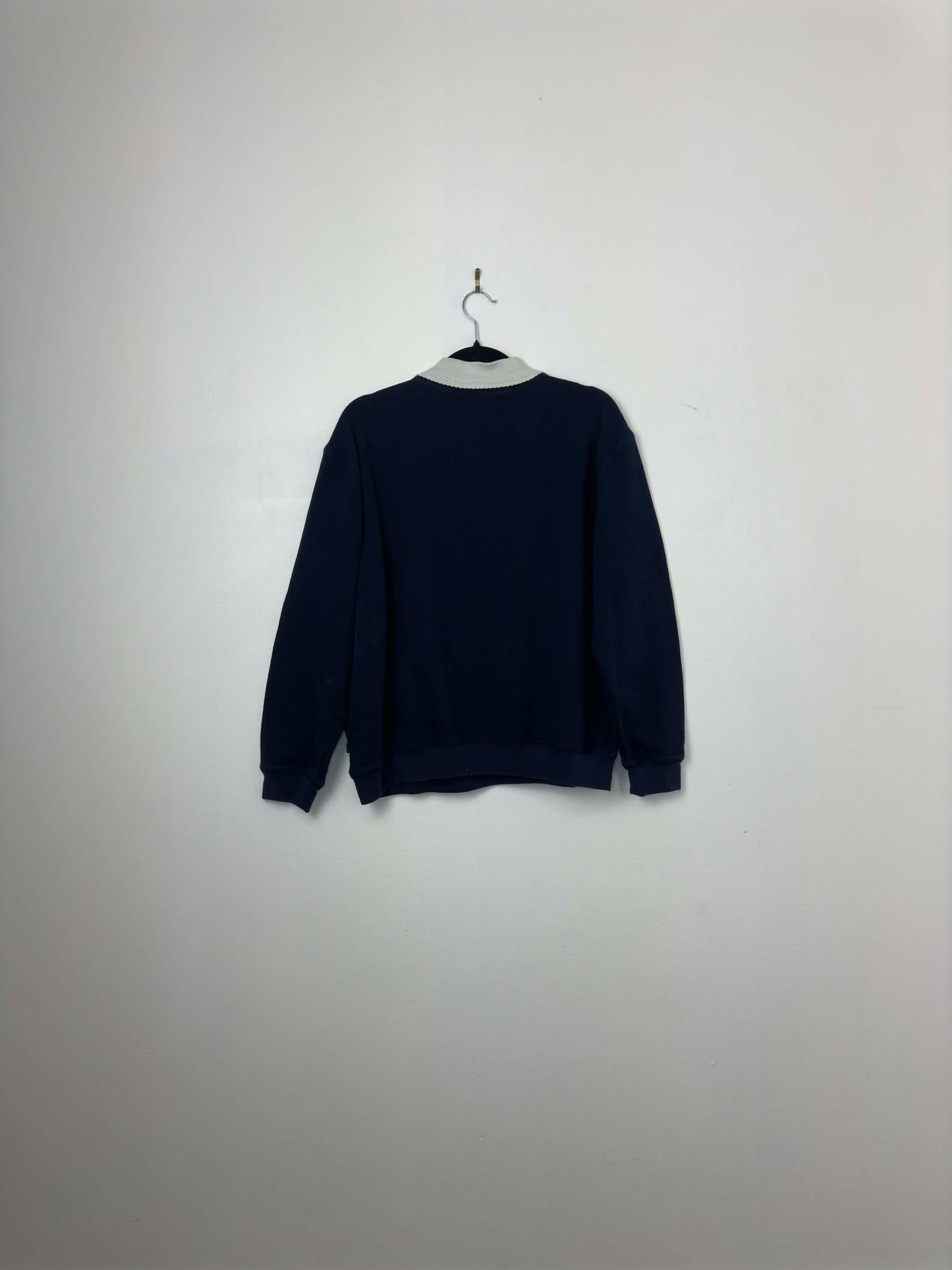 VTG x Building a Snowman Scene x Navy Collared Pullover - Cut Tag (S/M)