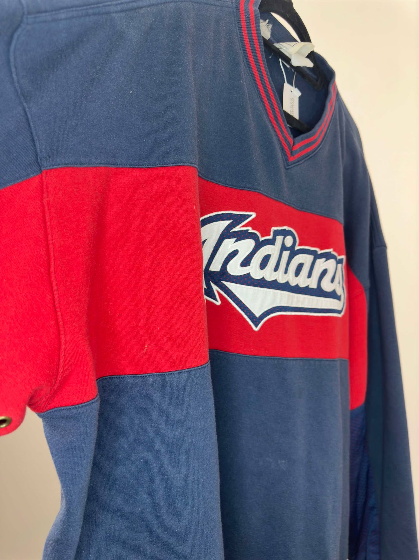 VTG x MLB x LEE x Cleveland Indians "Guardians" x Navy Red V-Neck Pullover Crewneck - XXL