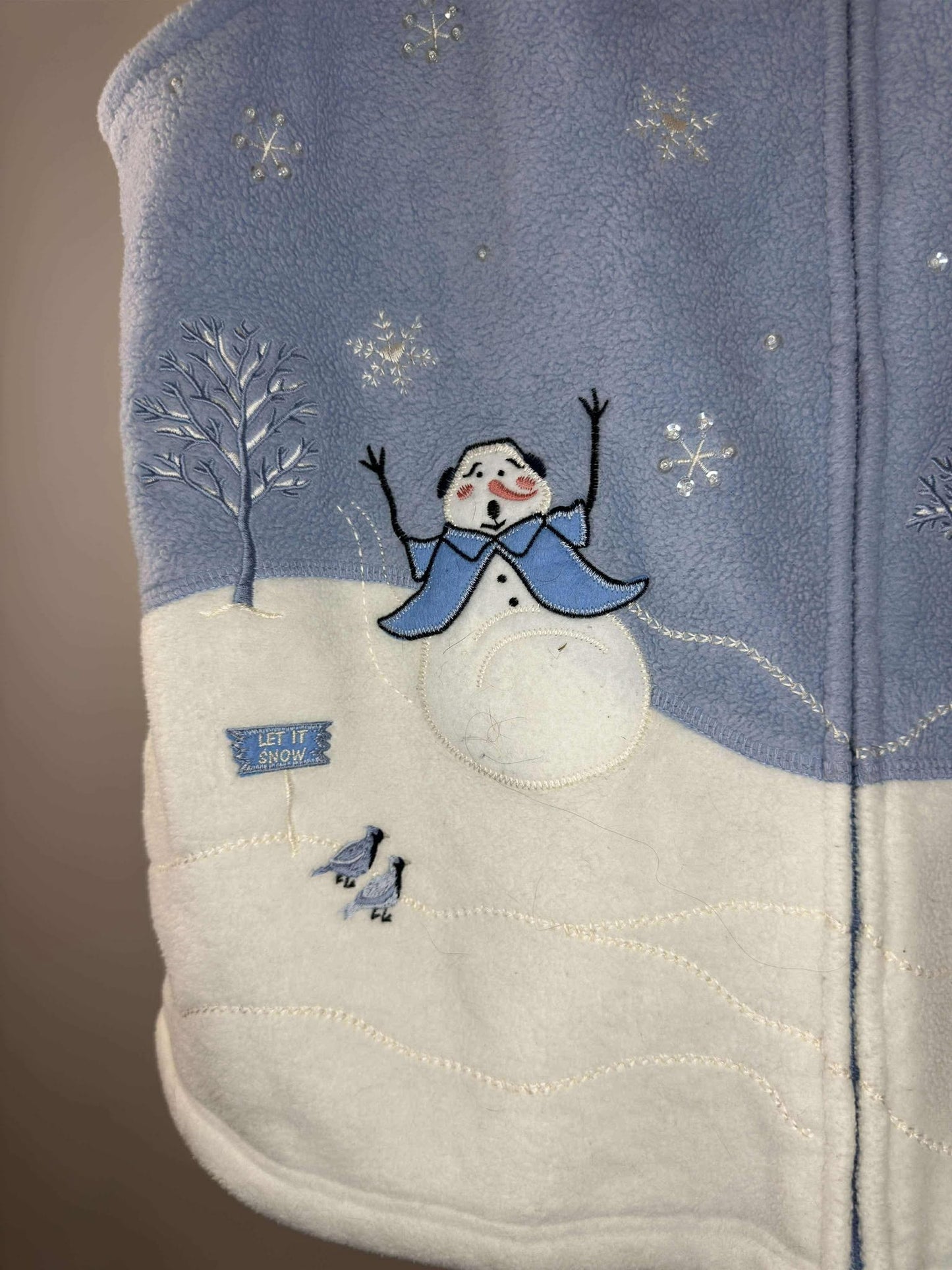 Northern Reflections x Snowman Winter Scene Full Zip White Light Blue Fleece Vest - M