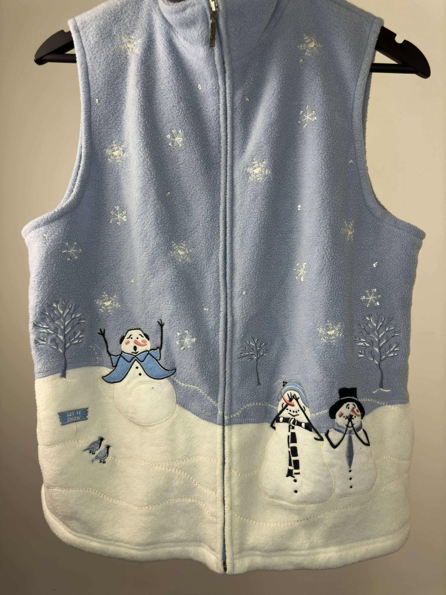 Northern Reflections x Snowman Winter Scene Full Zip White Light Blue Fleece Vest - M