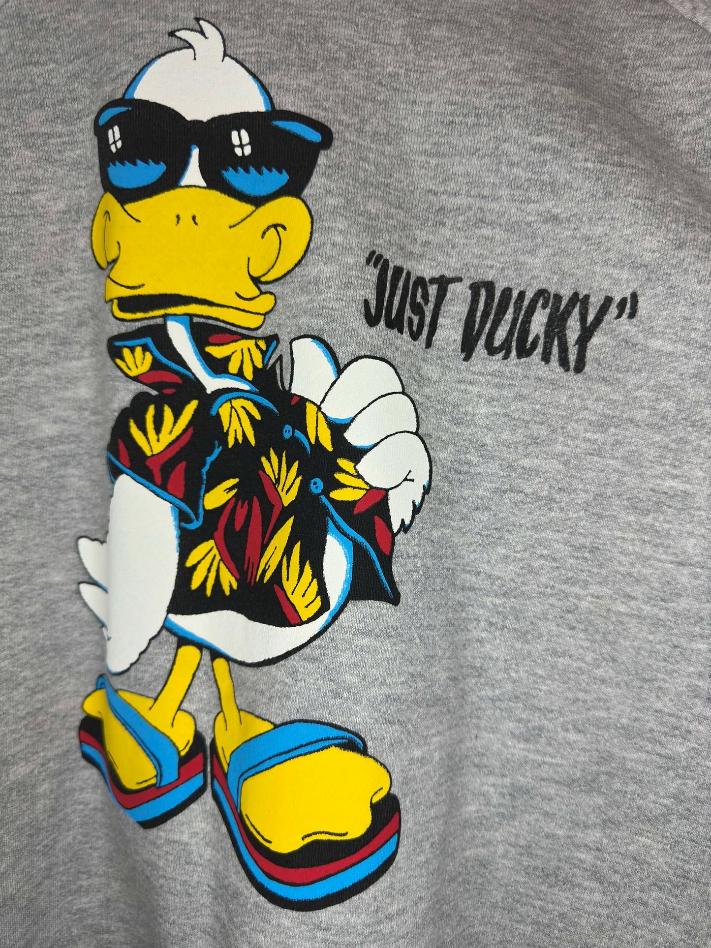 VTG x Fruit of the Loom x Just Ducky Graphic x Grey Pullover Crewneck - XL