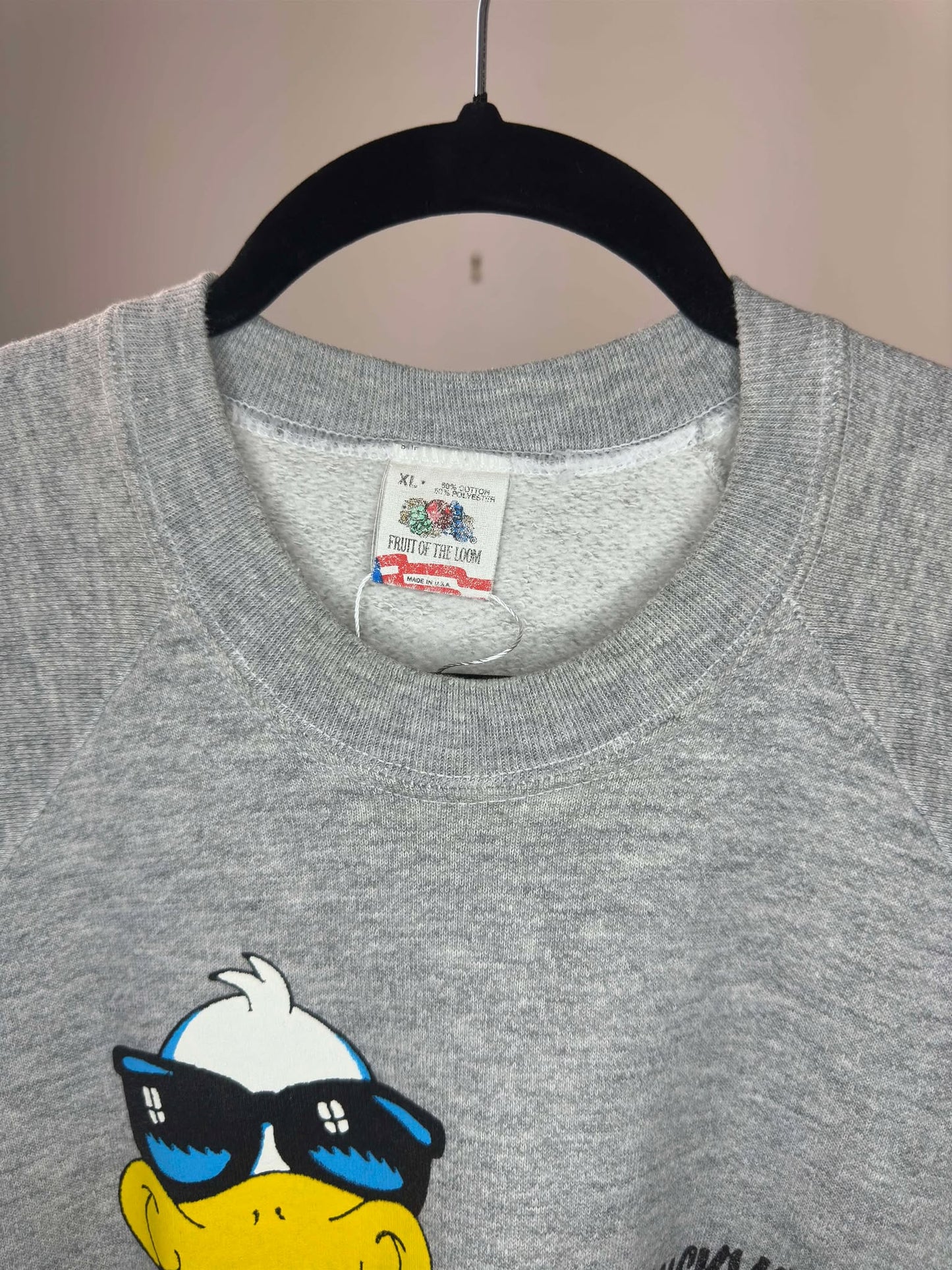 VTG x Fruit of the Loom x Just Ducky Graphic x Grey Pullover Crewneck - XL