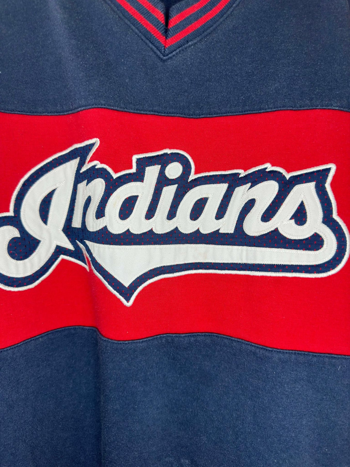 VTG x MLB x LEE x Cleveland Indians "Guardians" x Navy Red V-Neck Pullover Crewneck - XXL