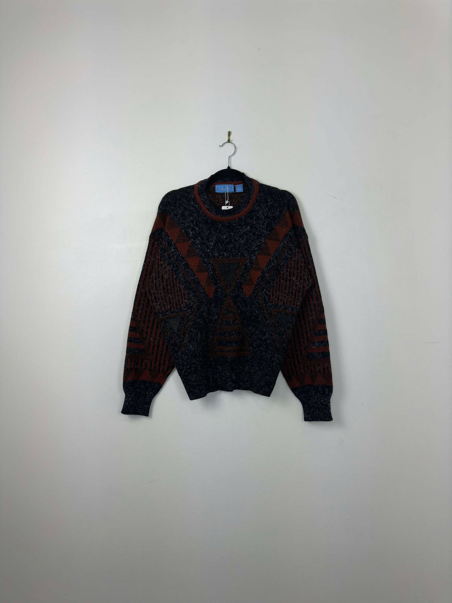 VTG x Julio Mati x Dark Orange Black Aztec Pullover Knit Sweater - L