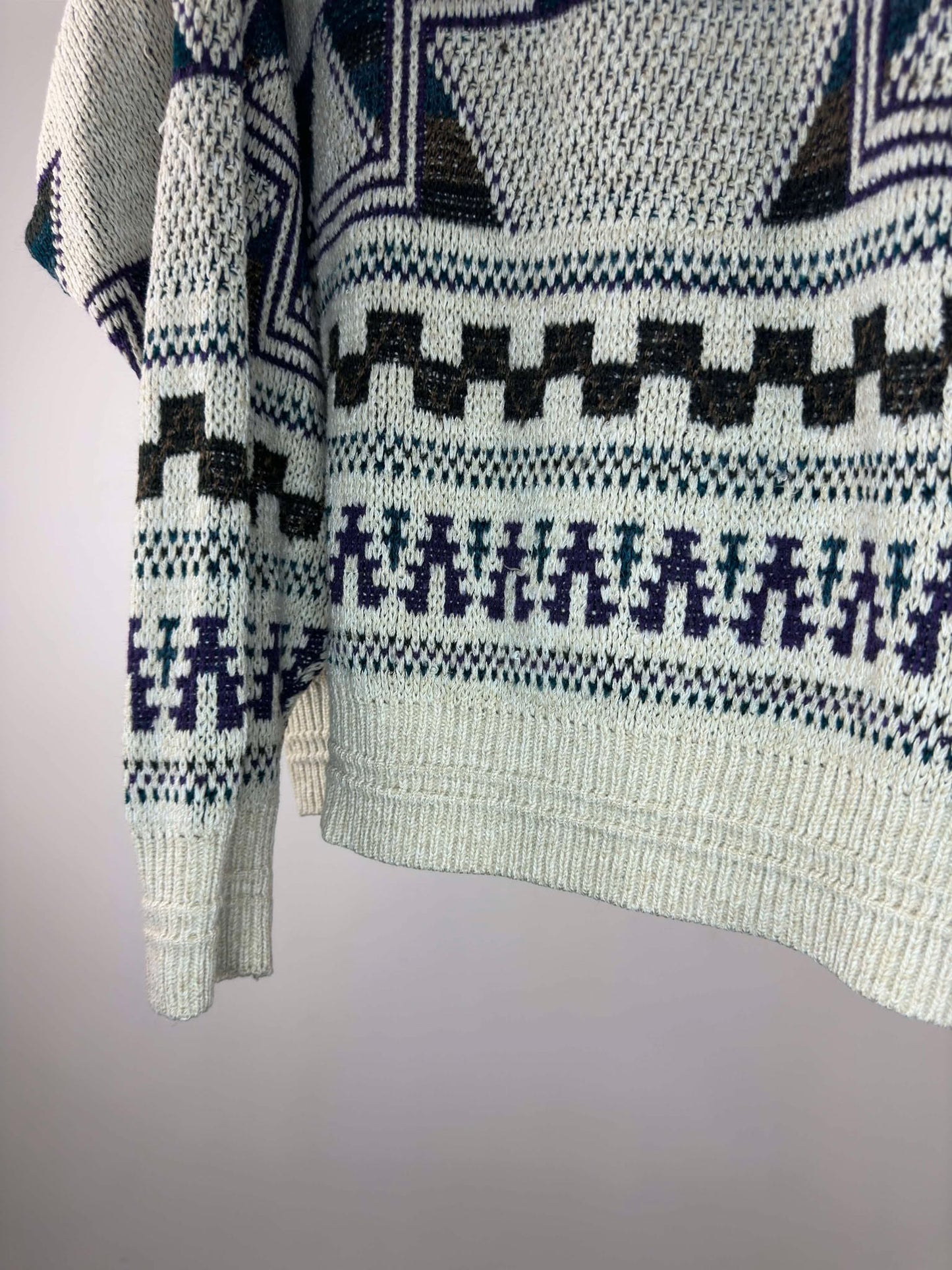 VTG x Jantzen x Beige Aztec Pattern Pullover Knit Sweater - L