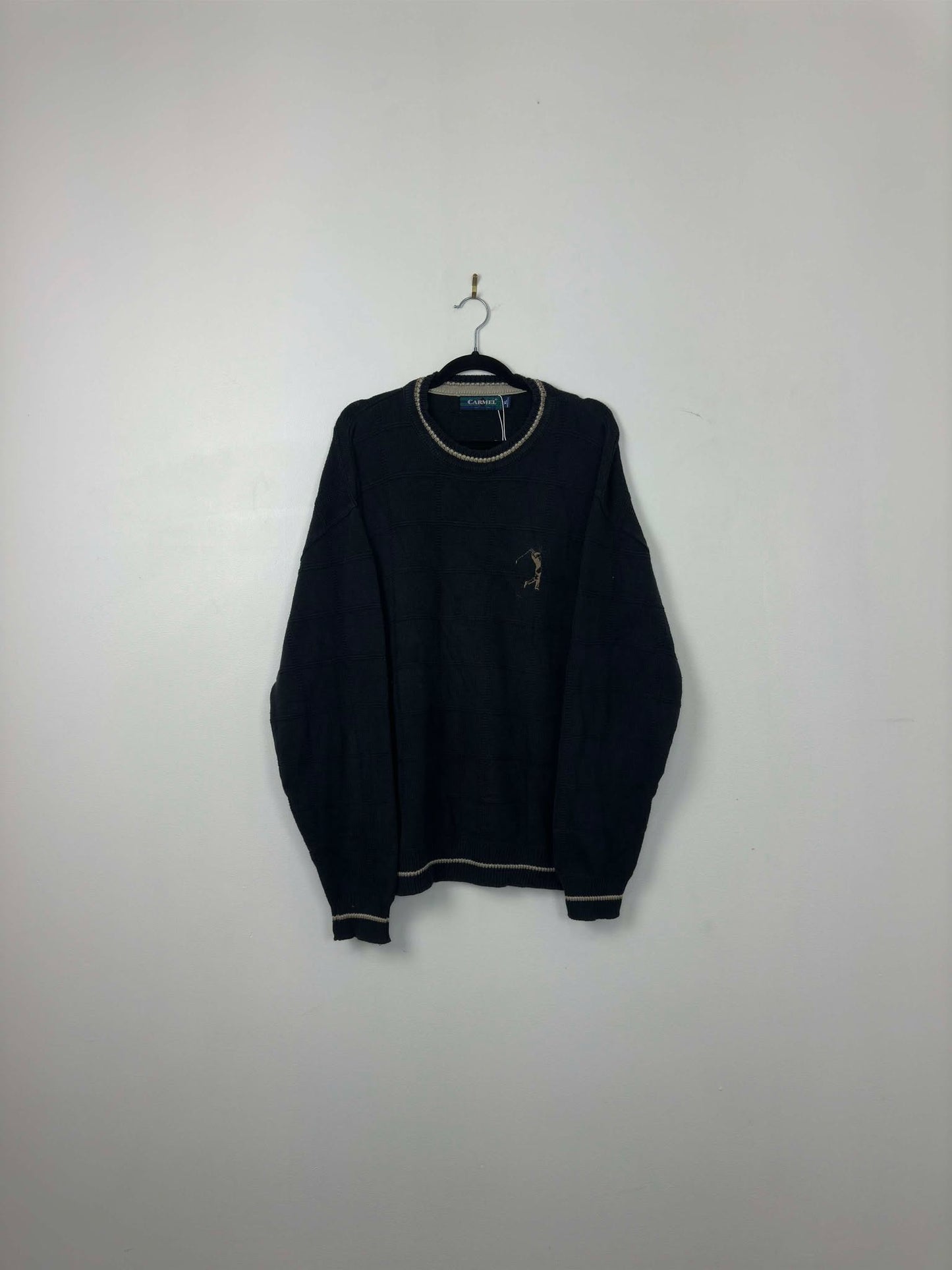 VTG x CARMEL x Navy Golfing Embroidery Knit Pullover Sweater - XL