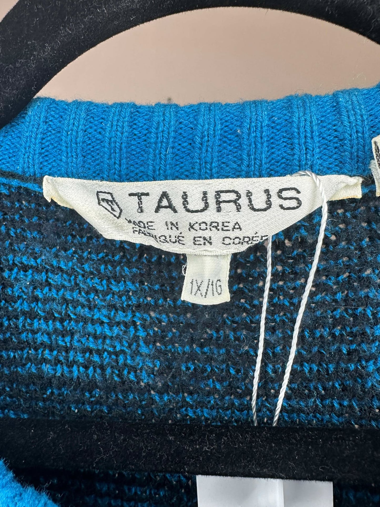 VTG x TAURUS x Black Blue Aztec Pattern Graphic Pullover Knit Sweater - XL