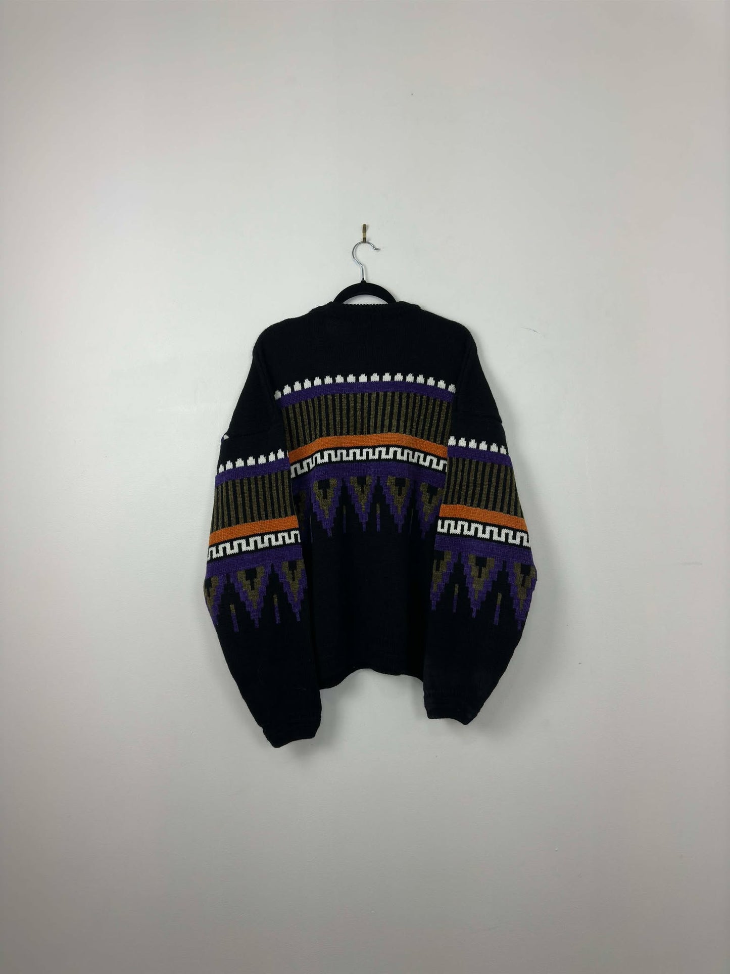 VTG x Concrete Mix x Purple Orange Black Aztec Pullover Knit Sweater - XL