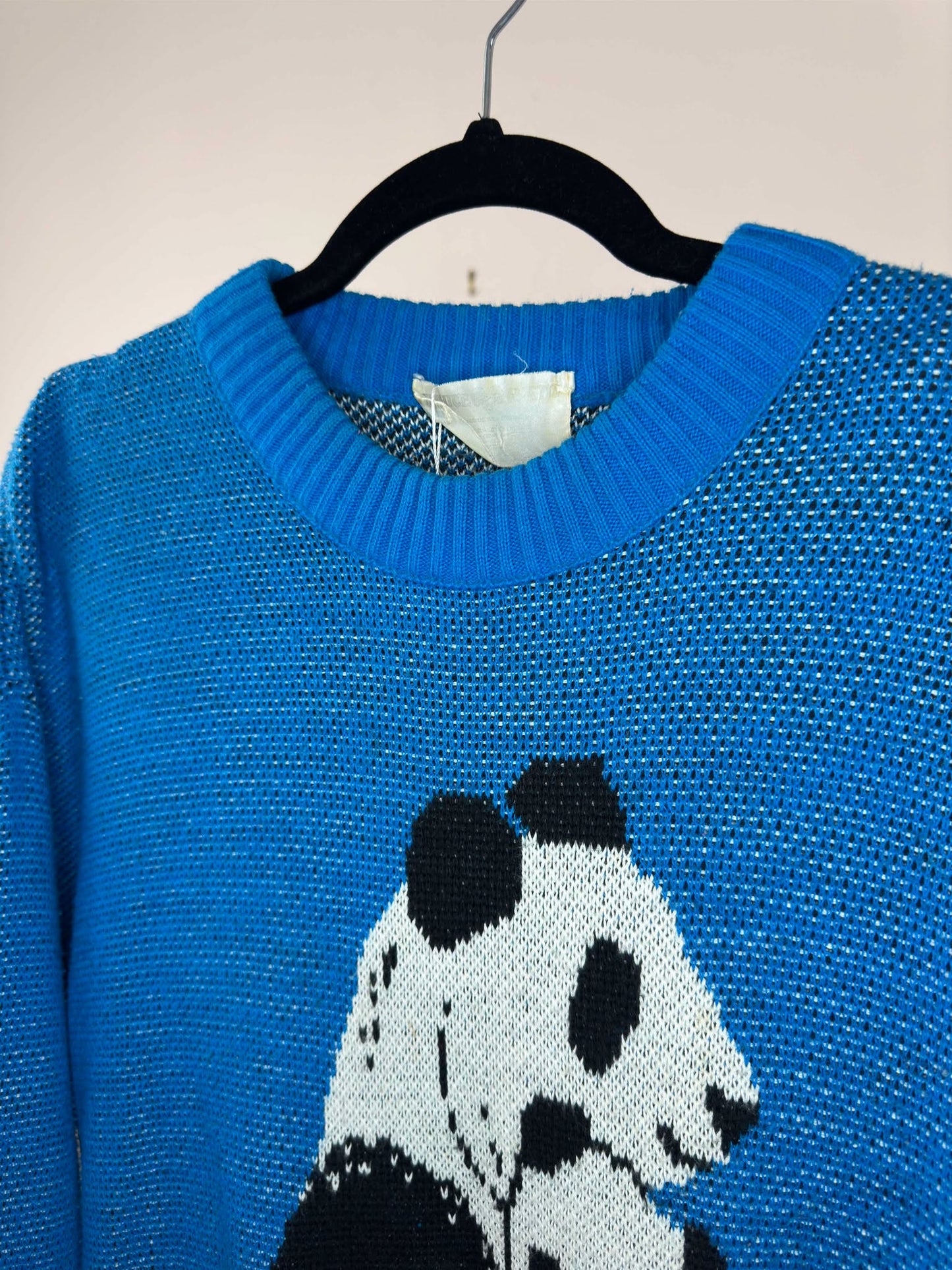 VTG x White Ram x Black Blue Panda Graphic Pullover Knit Sweater - Cut Tag (M)