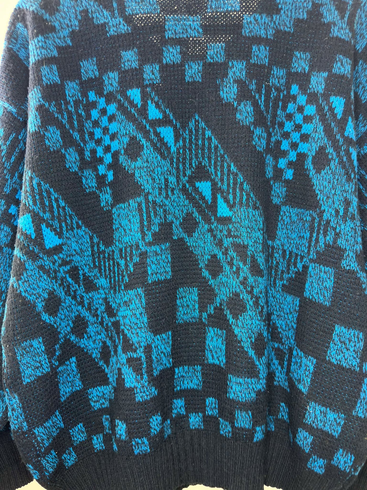 VTG x TAURUS x Black Blue Aztec Pattern Graphic Pullover Knit Sweater - XL