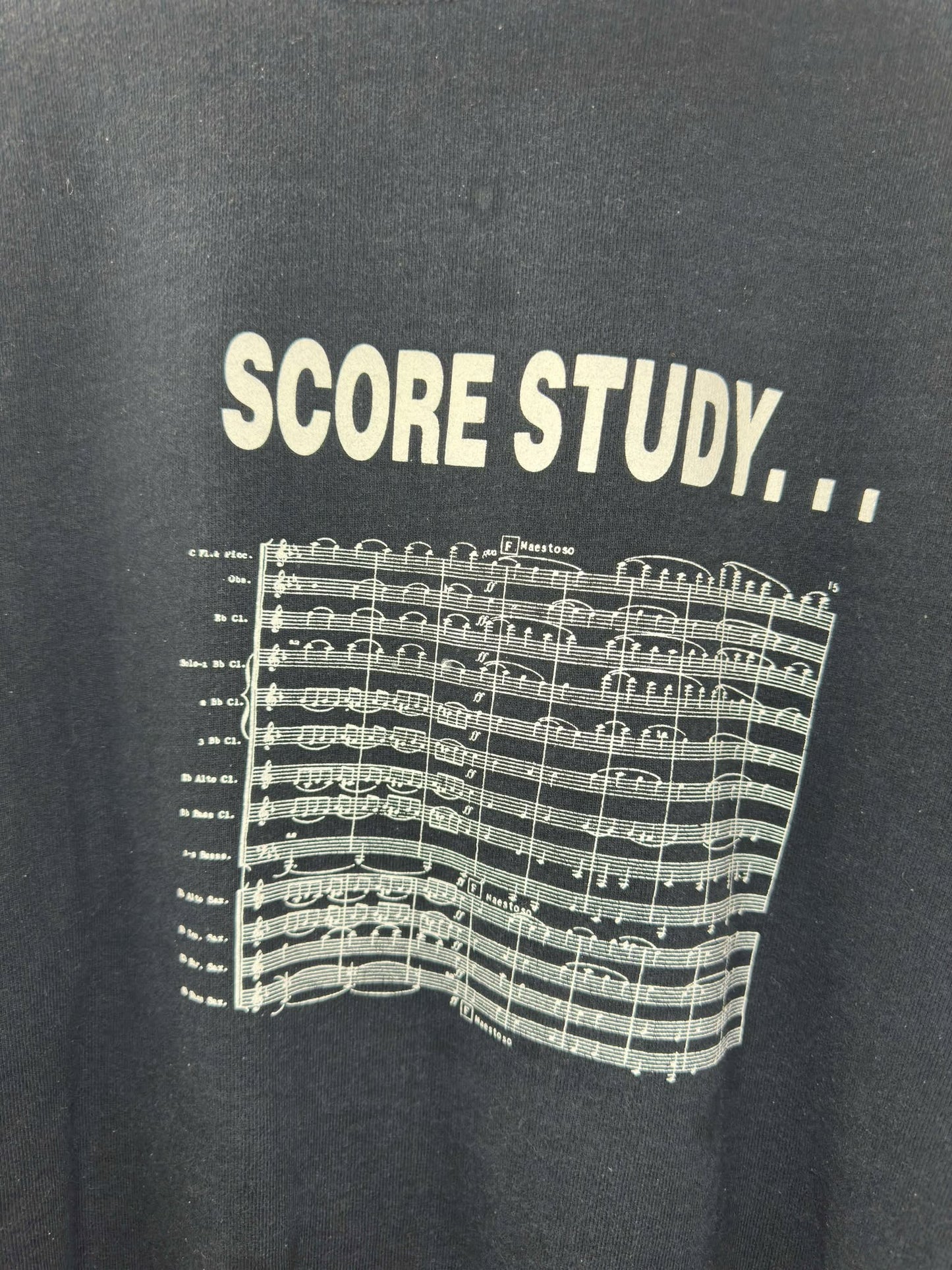 VTG x Fruit of the Loom x Score Study x Music Notes Graphic x Black Pullover Crewneck - XL