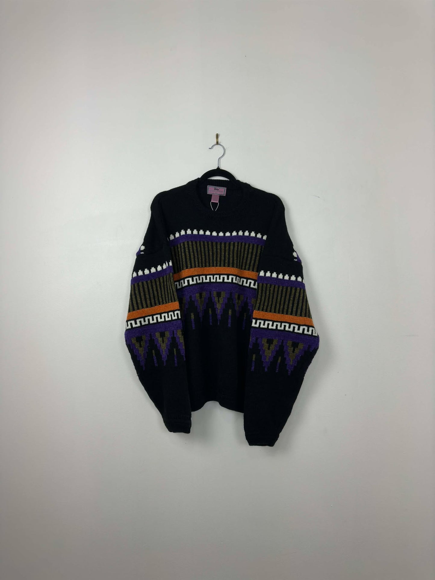 VTG x Concrete Mix x Purple Orange Black Aztec Pullover Knit Sweater - XL