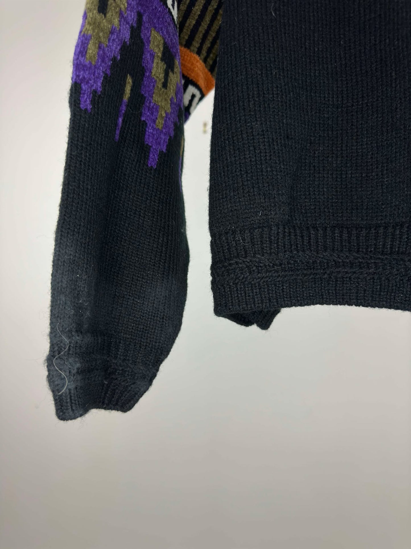 VTG x Concrete Mix x Purple Orange Black Aztec Pullover Knit Sweater - XL