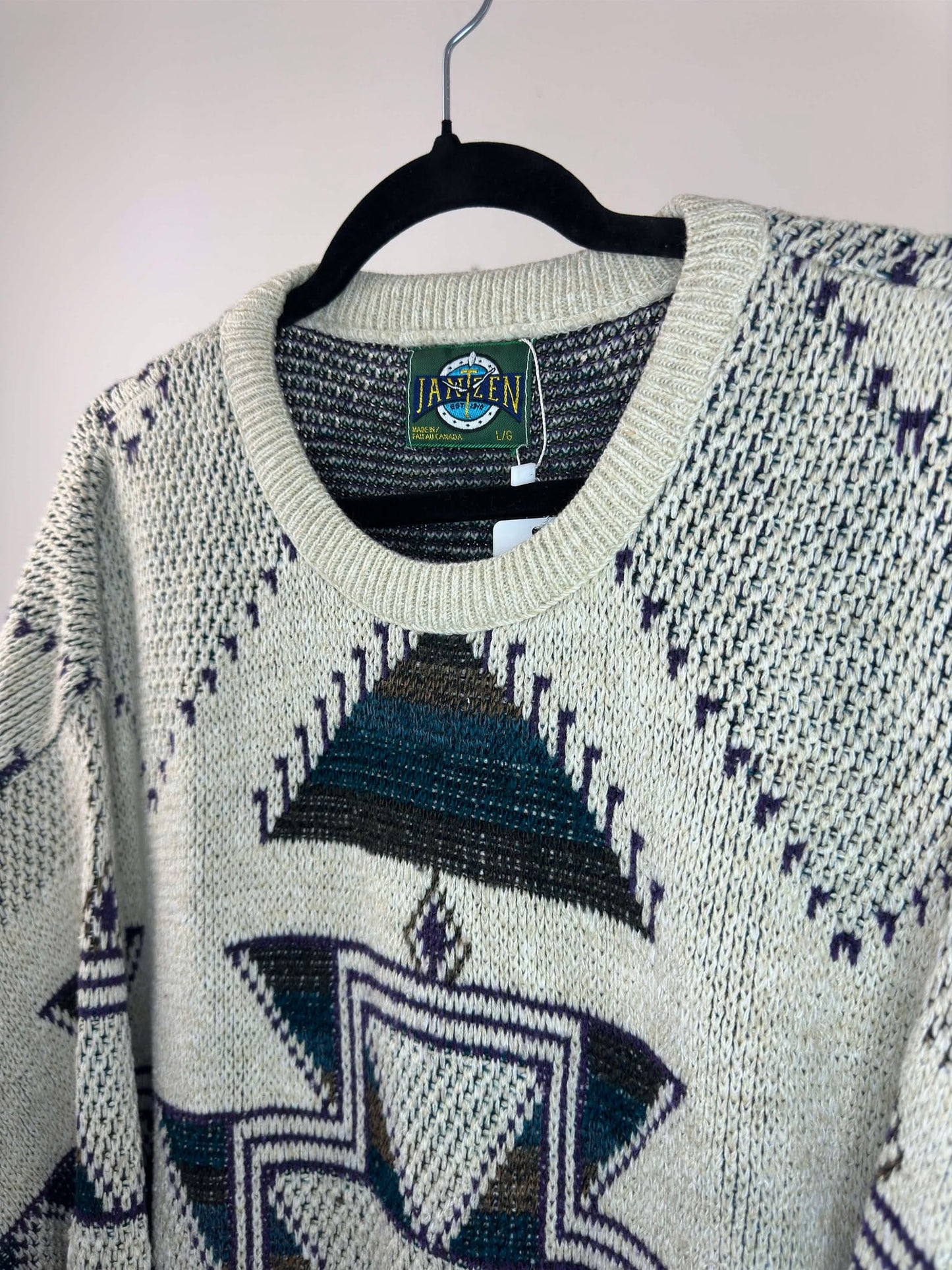 VTG x Jantzen x Beige Aztec Pattern Pullover Knit Sweater - L