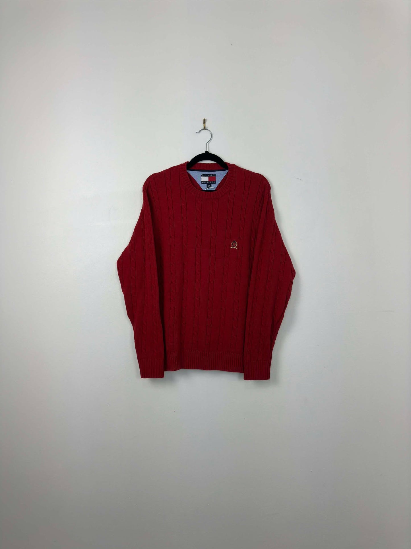 Y2K x Tommy Hilfiger x Red Pullover 3D Knit Sweater - S