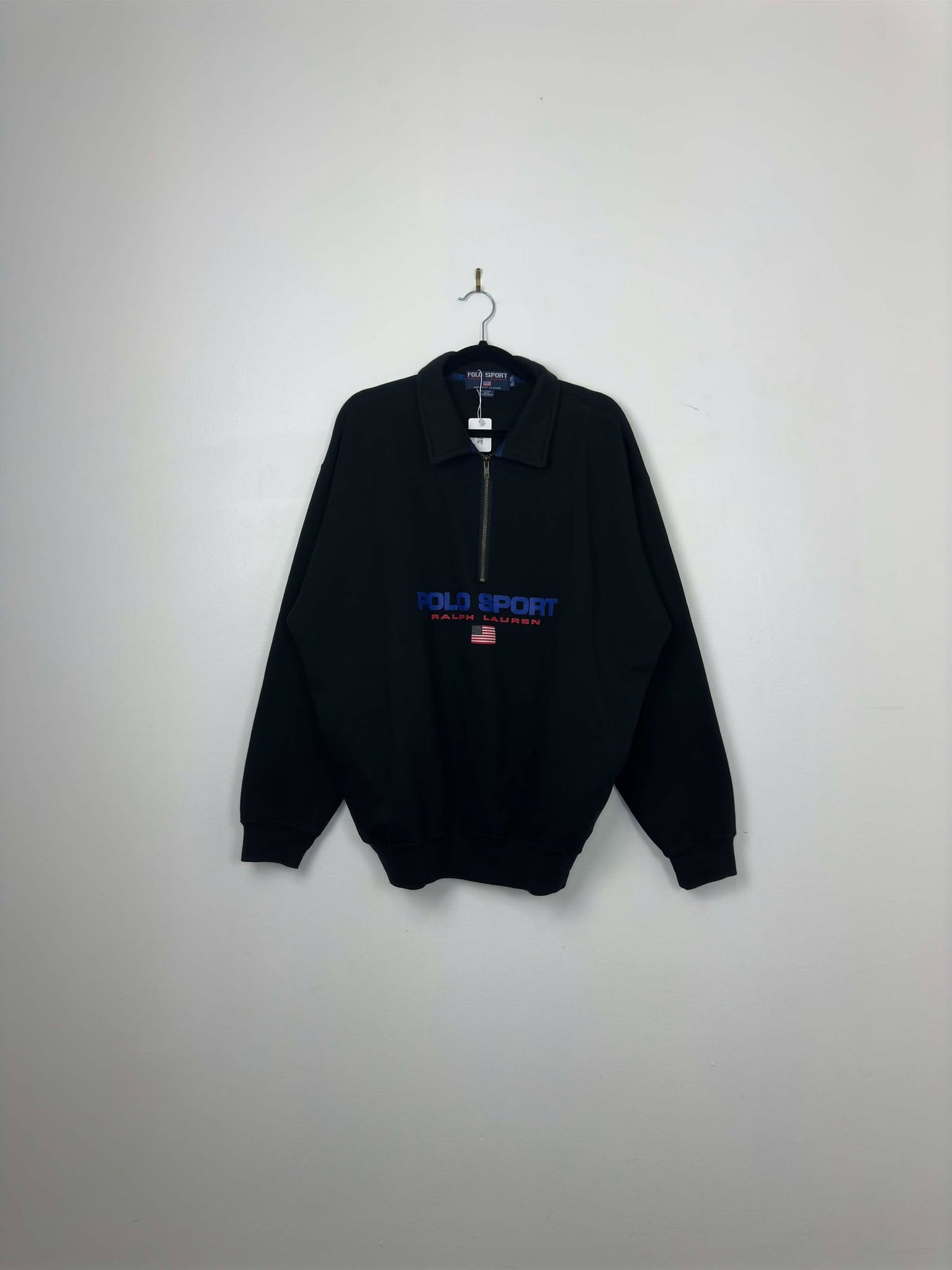 VTG x Polo Sport x Ralph Lauren x Black Quarterzip Collared Pullover - XL
