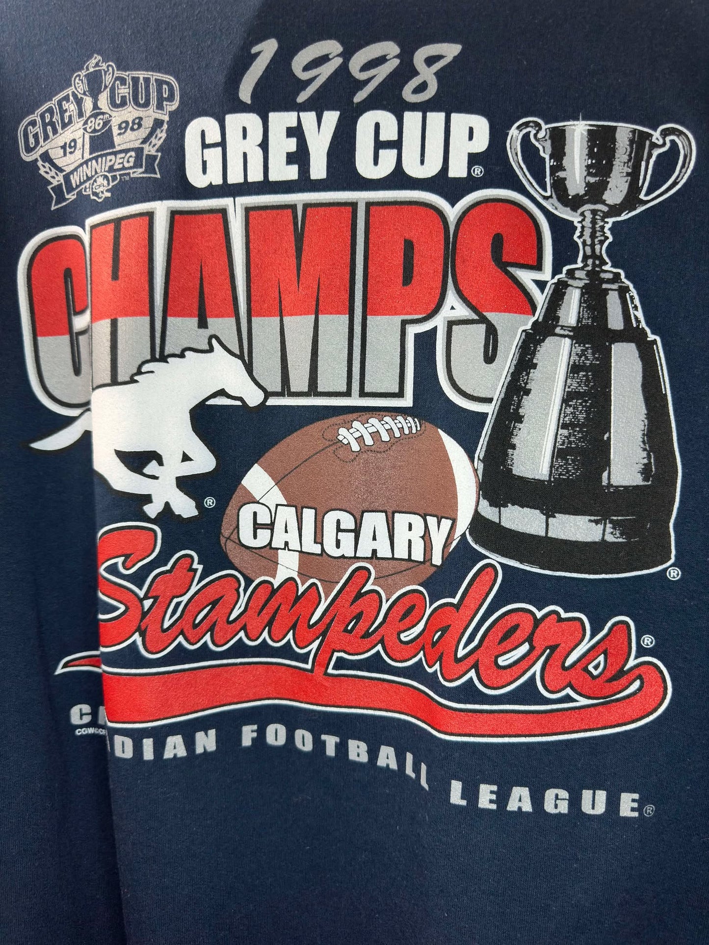 VTG x Waves x CFL x Grey Cup x Calgary Stampeders Champion x Navy Pullover Crewneck - Cut Tag (XL)
