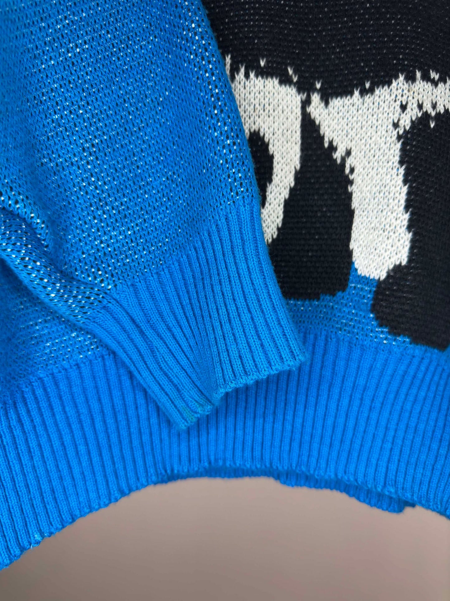 VTG x White Ram x Black Blue Panda Graphic Pullover Knit Sweater - Cut Tag (M)