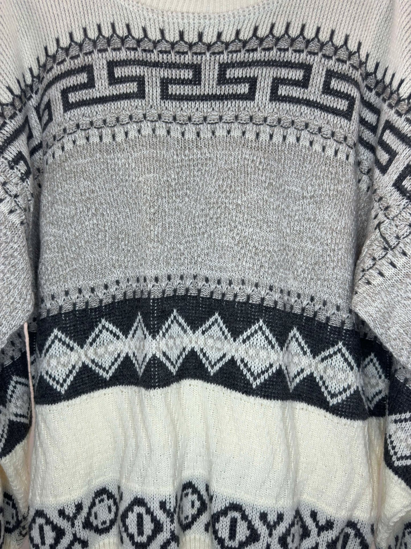 VTG x Tiptop Tailors x Beige Black Aztec Pattern Pullover Knit Sweater - M