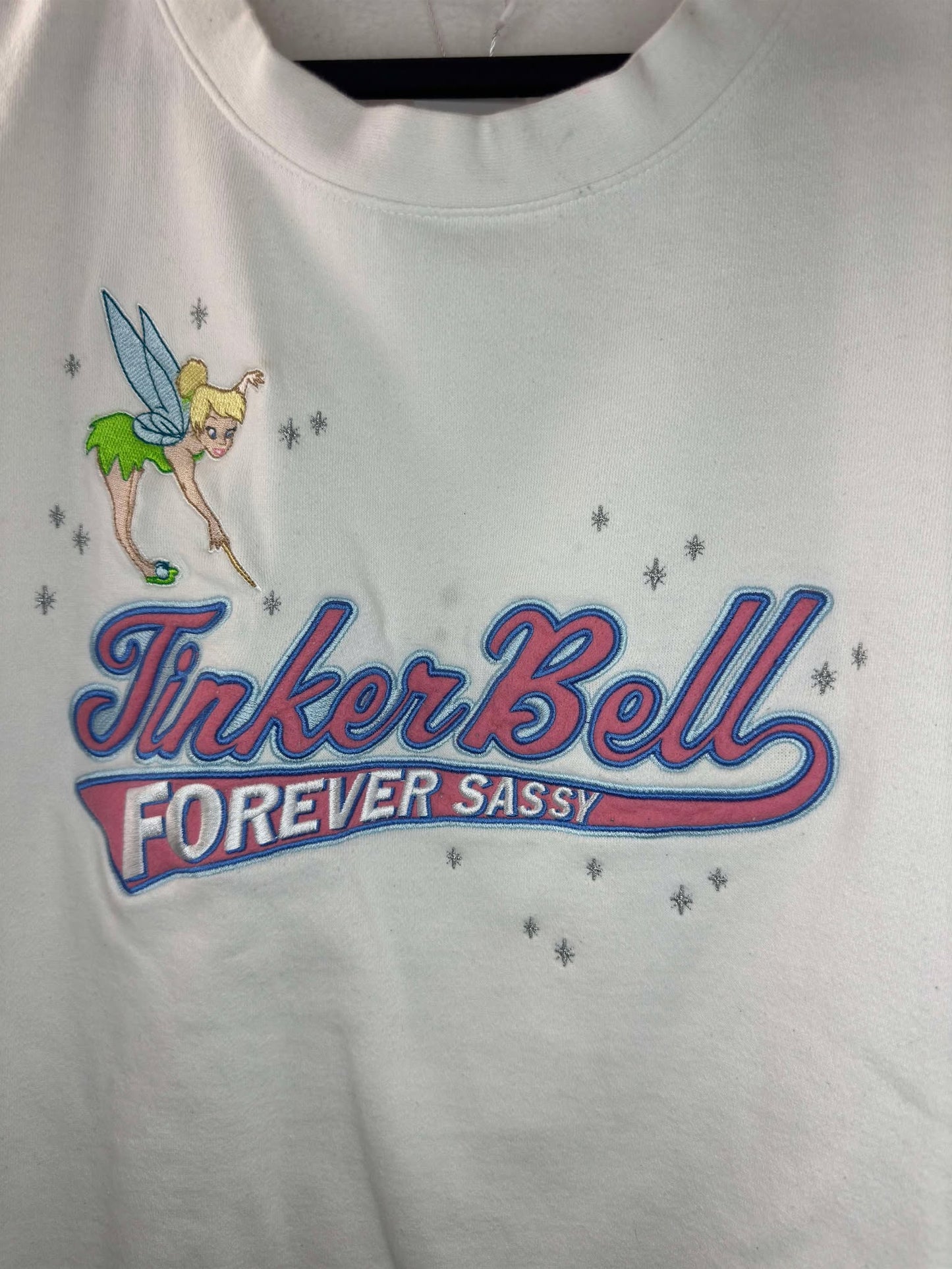 VTG x Disney x Tinker Bell Forever Sassy x White Embroidered Pullover Crewneck - XXL