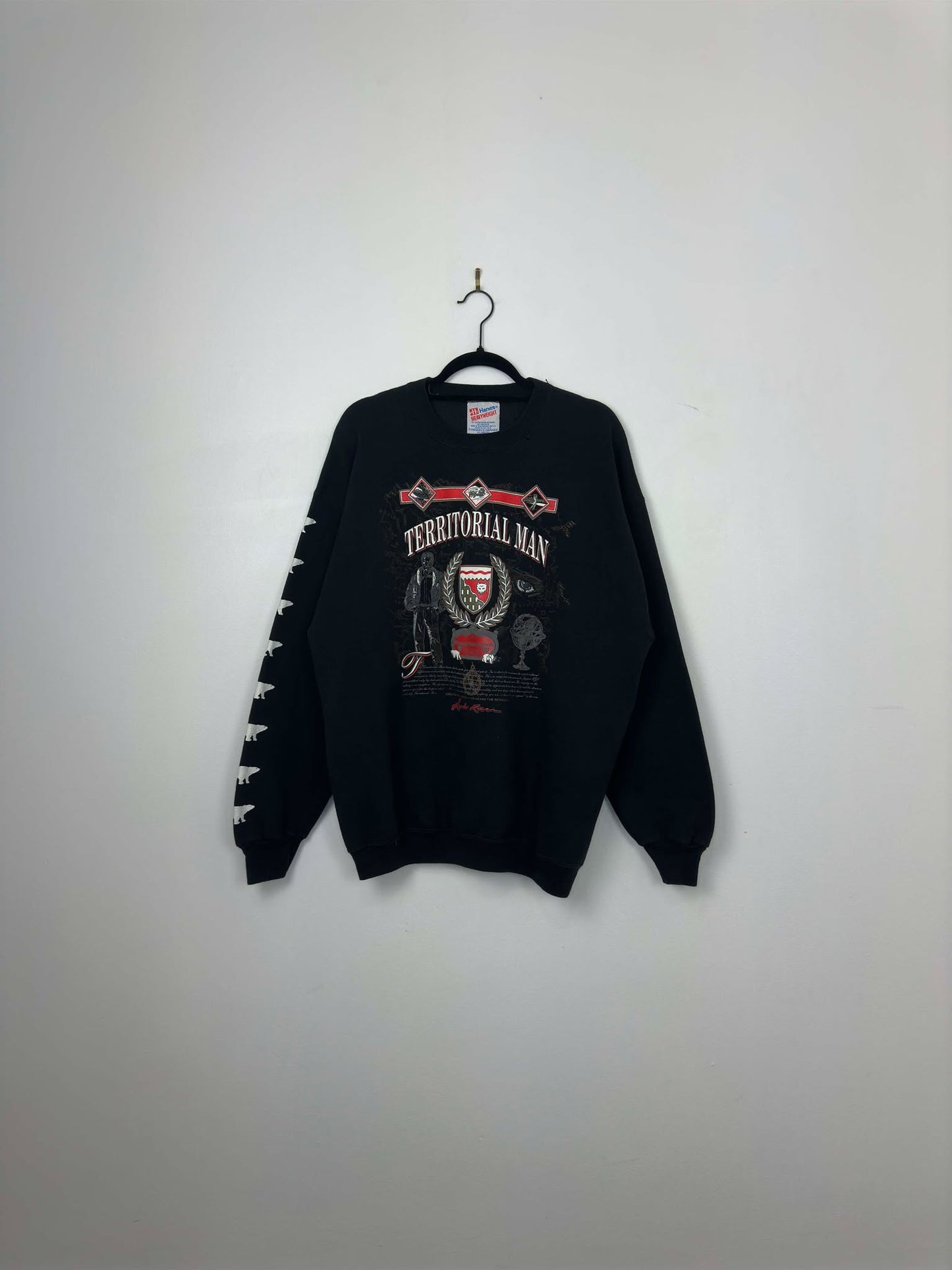 VTG x Hanes Heavyweight x Territorial Man x Black Pullover Crewneck -XL