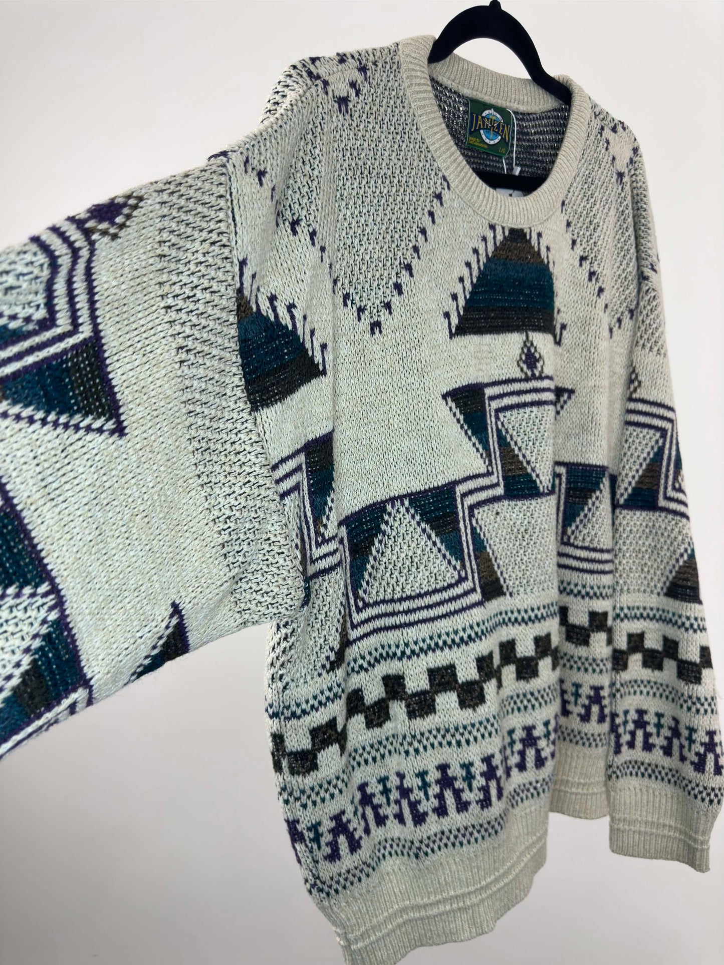 VTG x Jantzen x Beige Aztec Pattern Pullover Knit Sweater - L