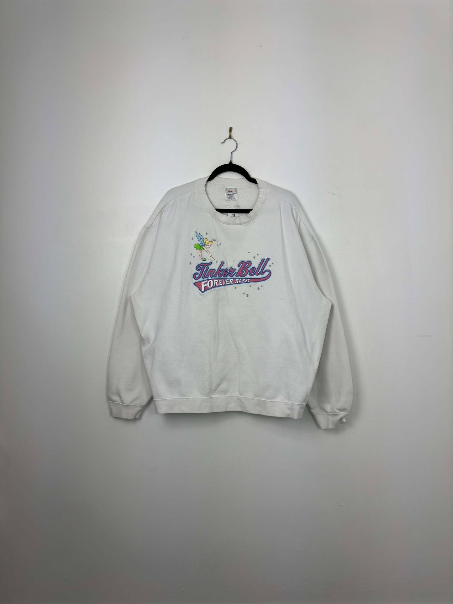 VTG x Disney x Tinker Bell Forever Sassy x White Embroidered Pullover Crewneck - XXL