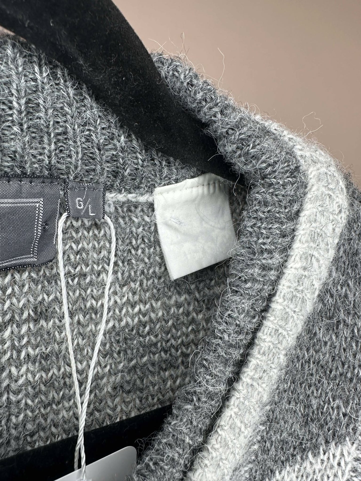 VTG x EATON x White Grey 3D Knit Pullover Sweater - L