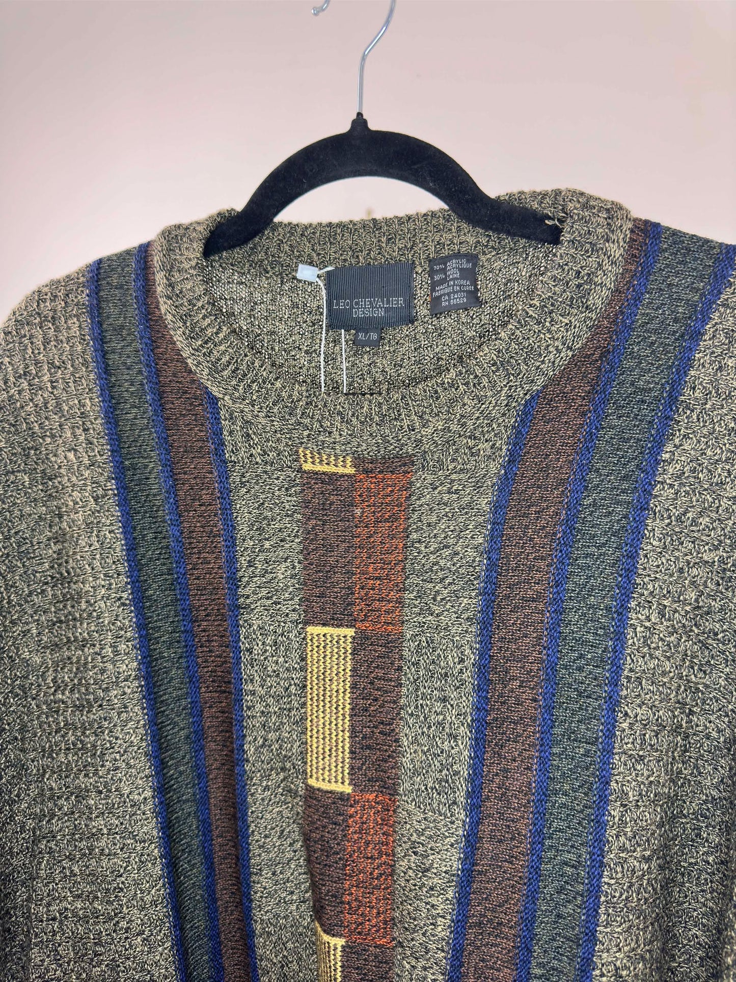 VTG x Leo Chevalier Design x Front 3D Knit Pattern Pullover Sweater - XL