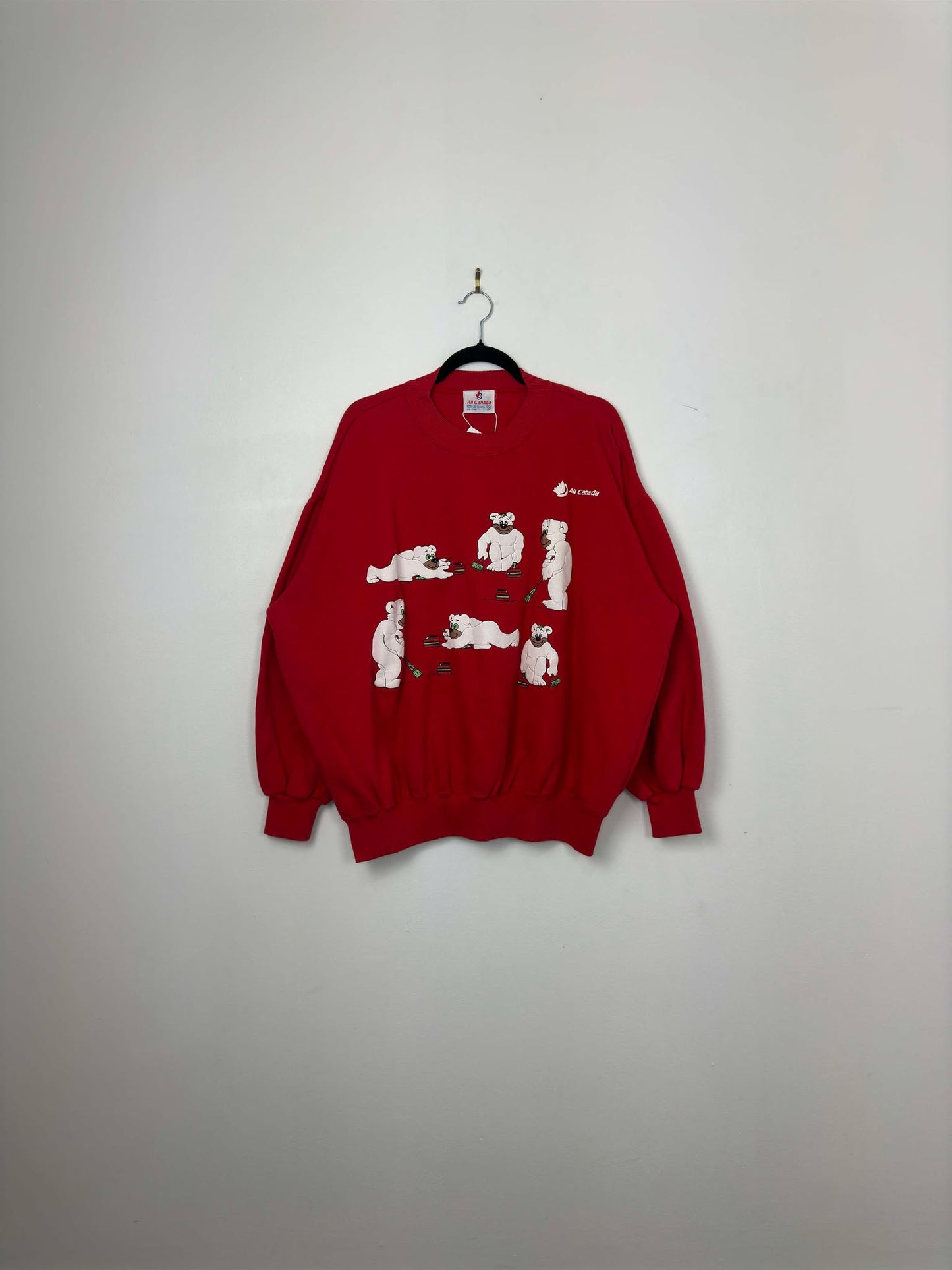 VTG x All Canada x Curling Bears x Red Pullover Crewneck - XL