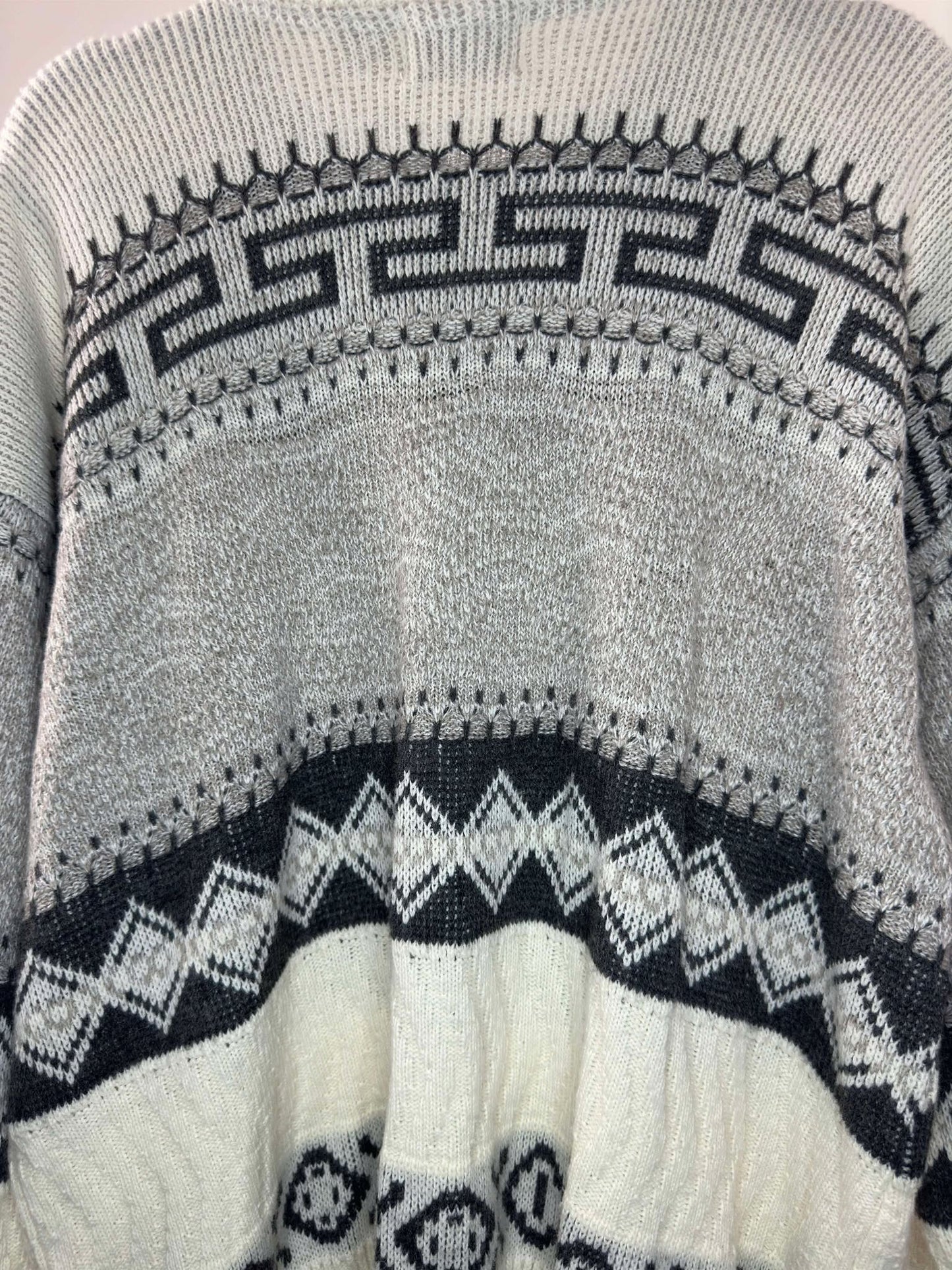 VTG x Tiptop Tailors x Beige Black Aztec Pattern Pullover Knit Sweater - M