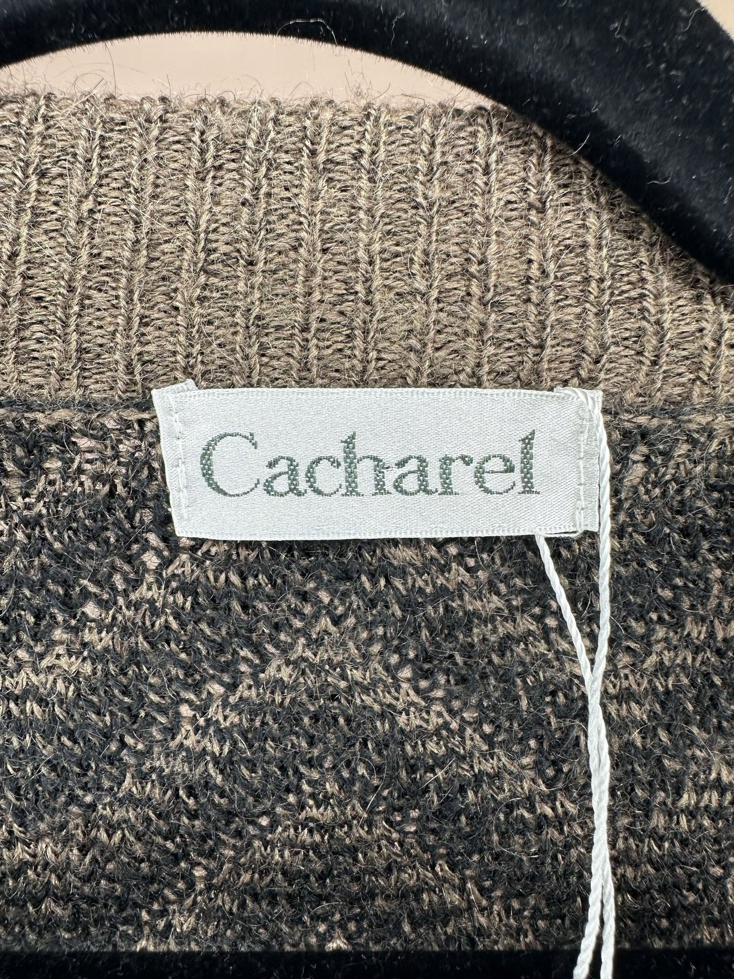 VTG x Cacharel x Black Brown Wavy Pattern Button Up Knit Cardigan - L