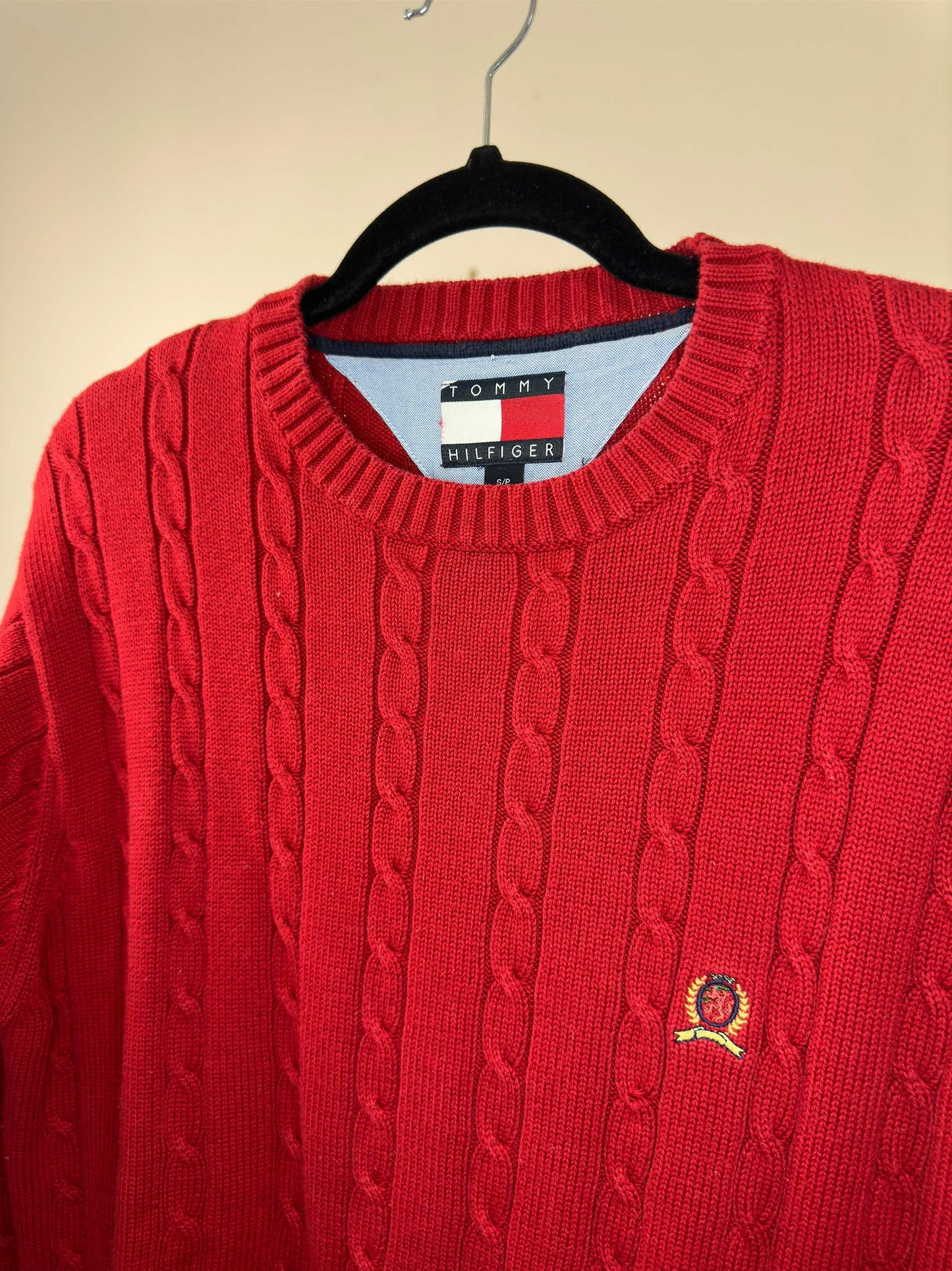 Y2K x Tommy Hilfiger x Red Pullover 3D Knit Sweater - S
