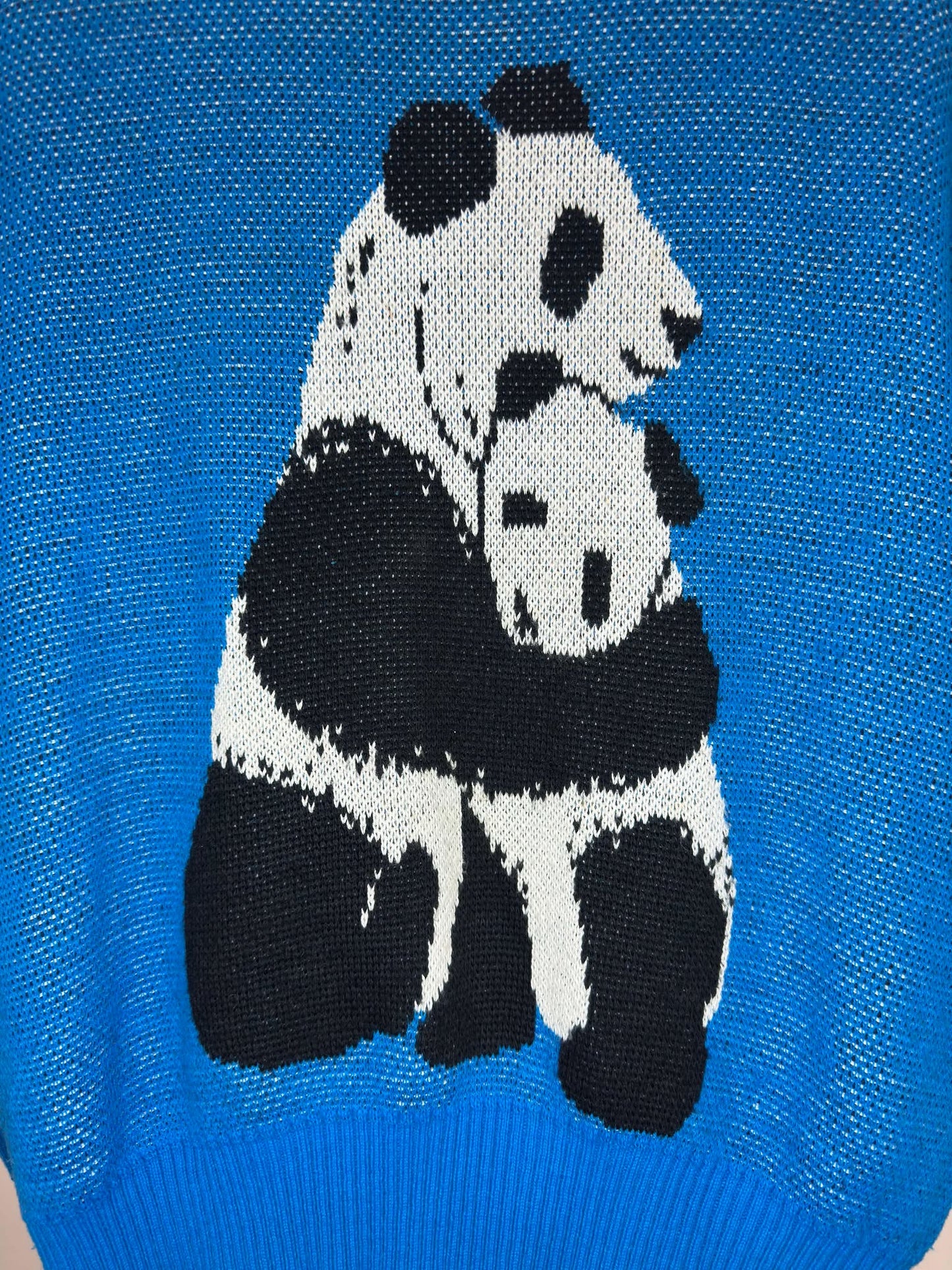 VTG x White Ram x Black Blue Panda Graphic Pullover Knit Sweater - Cut Tag (M)